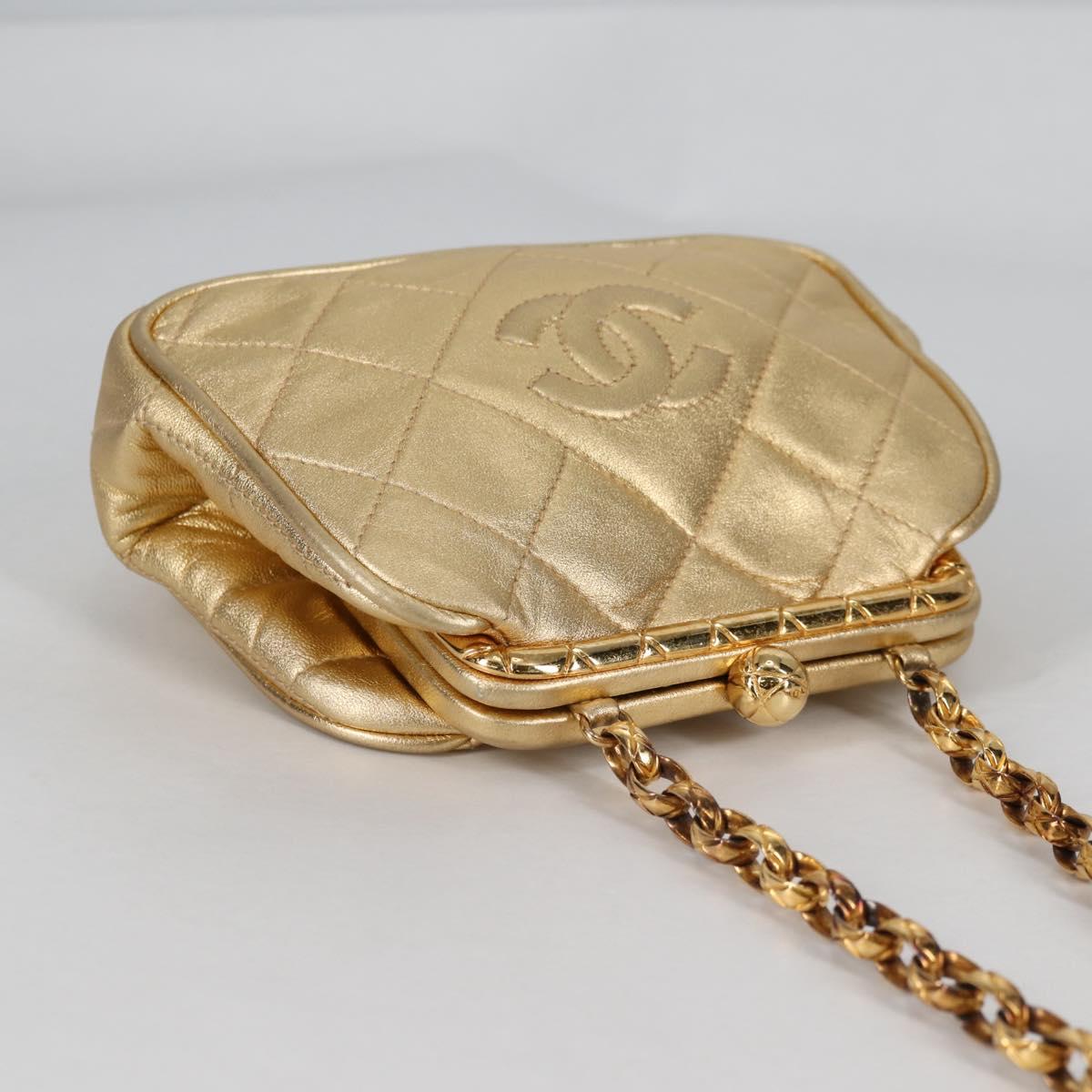 CHANEL Chain Shoulder Bag Lamb Skin Gold Tone CC Auth 135116SM