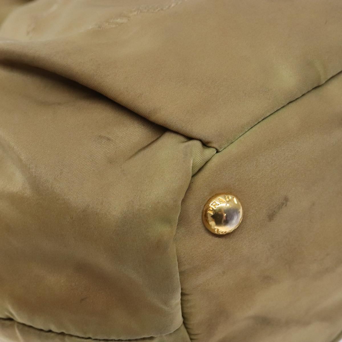 PRADA Hand Bag Nylon Beige Gold Auth 135148