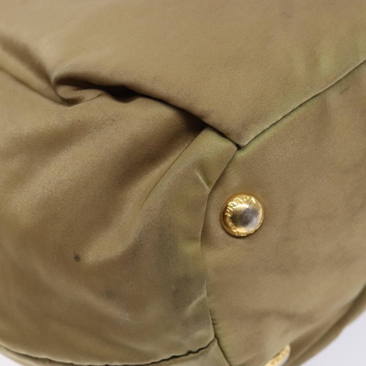 PRADA Hand Bag Nylon Beige Gold Auth 135148