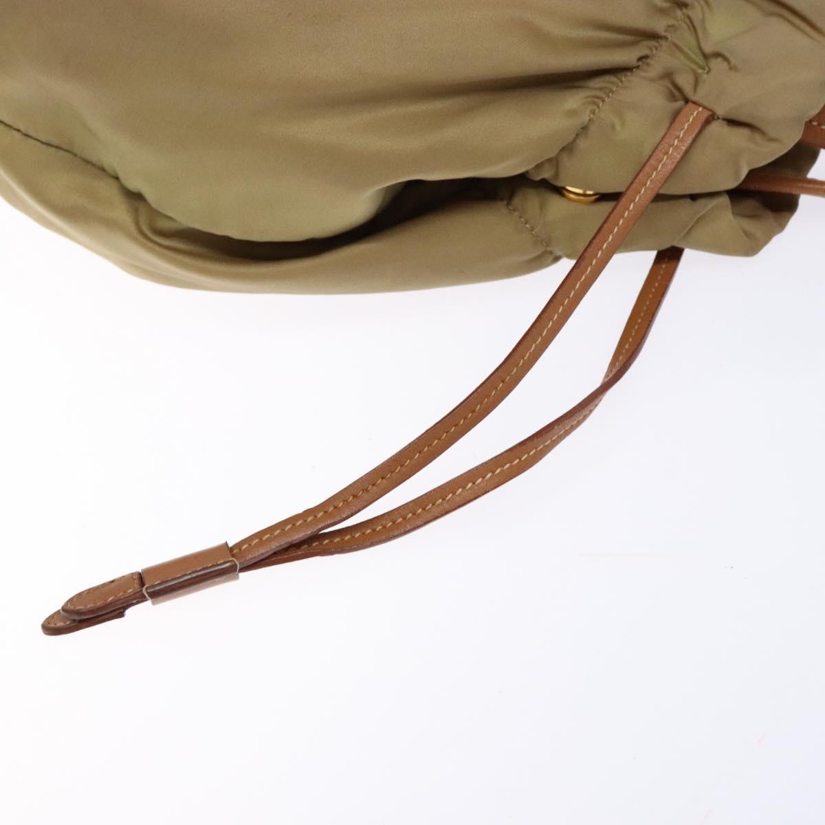PRADA Hand Bag Nylon Beige Gold Auth 135148