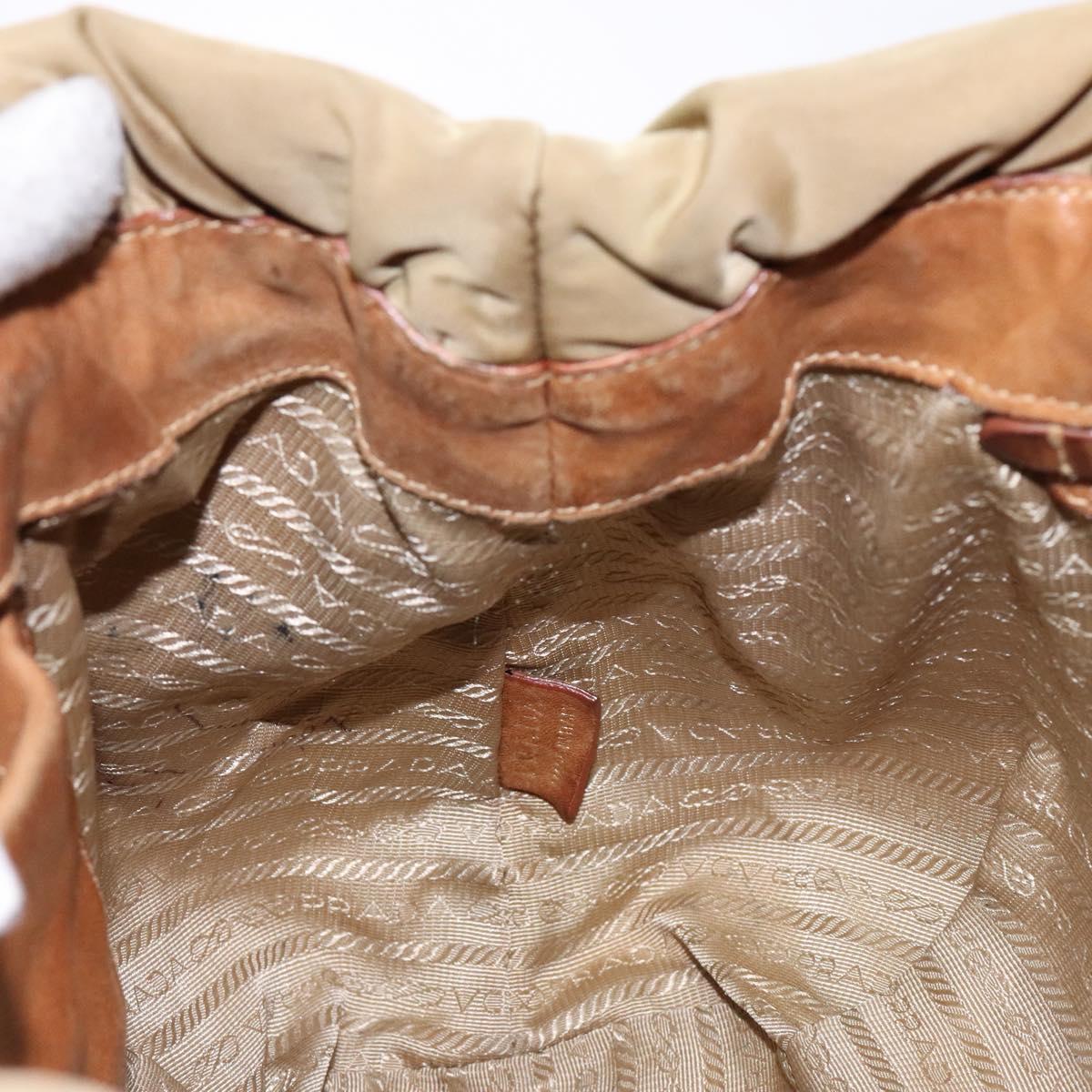 PRADA Hand Bag Nylon Beige Gold Auth 135148