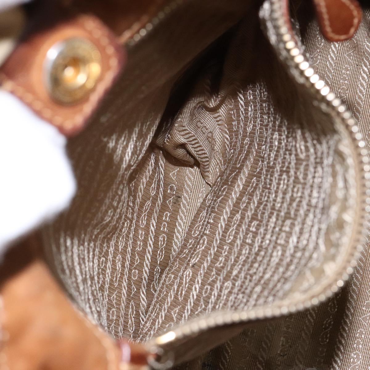 PRADA Hand Bag Nylon Beige Gold Auth 135148