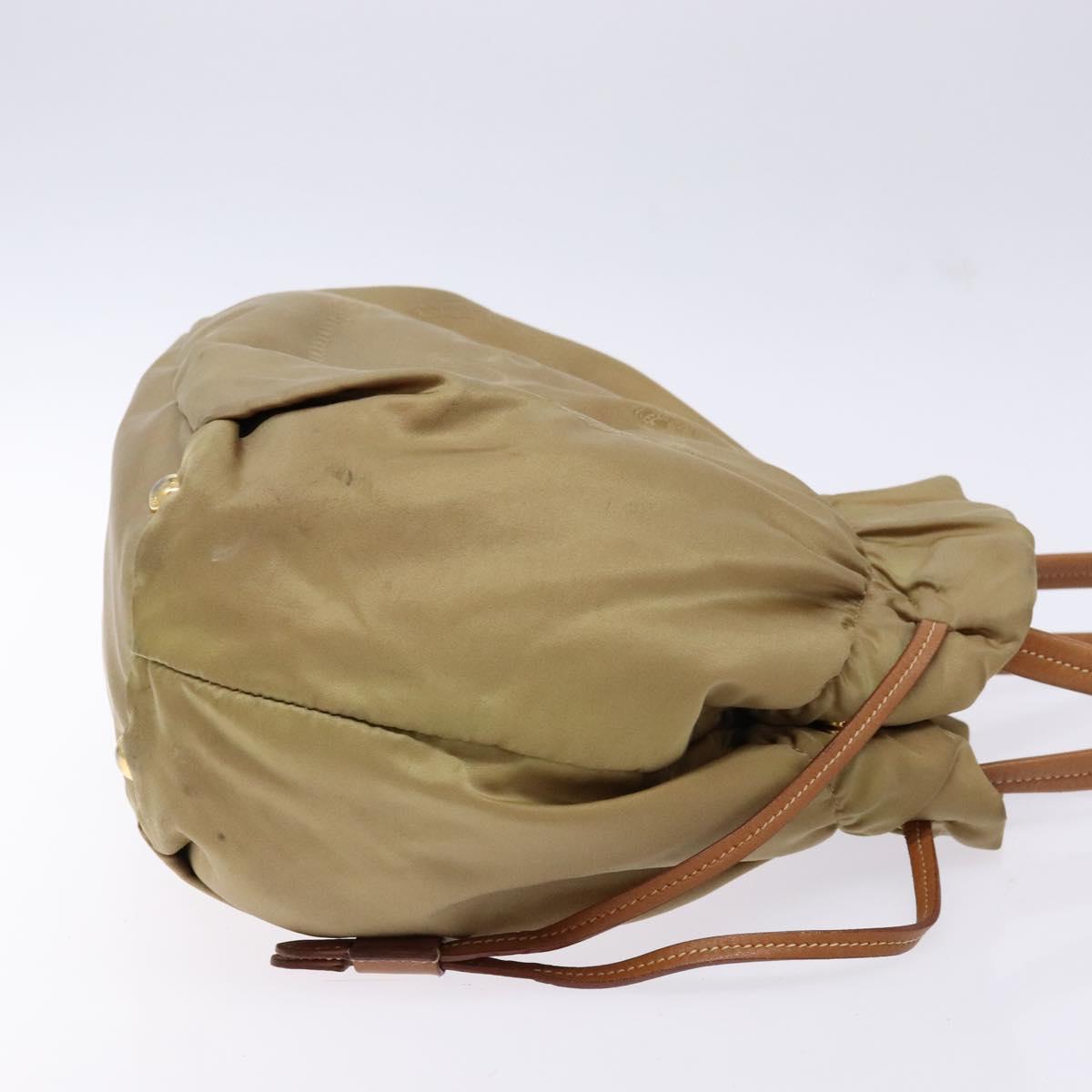 PRADA Hand Bag Nylon Beige Gold Auth 135148