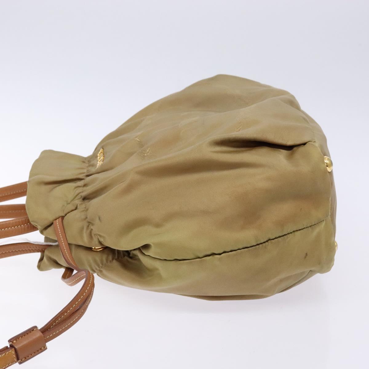 PRADA Hand Bag Nylon Beige Gold Auth 135148