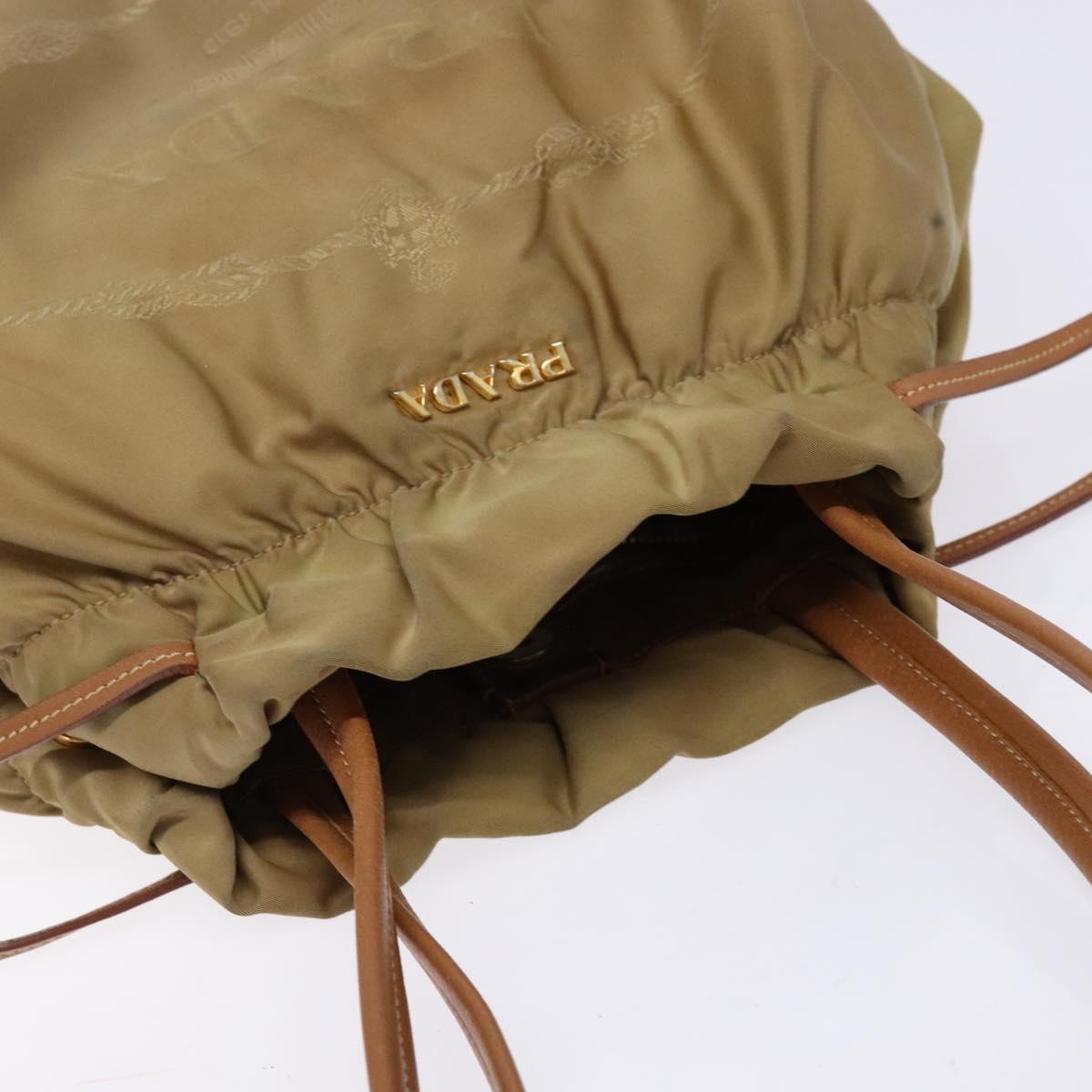 PRADA Hand Bag Nylon Beige Gold Auth 135148