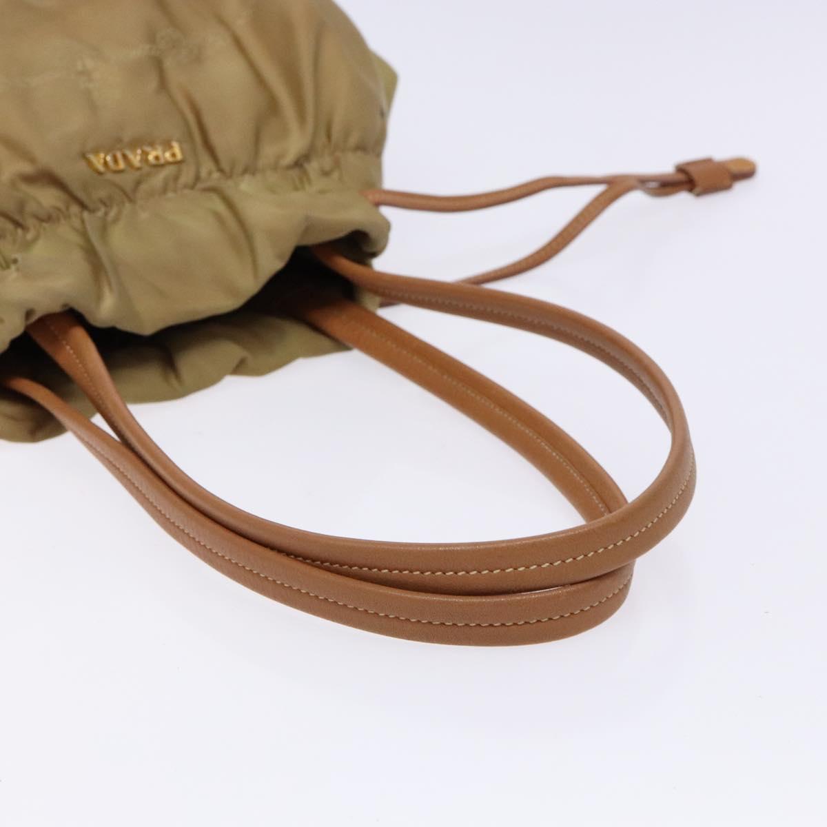 PRADA Hand Bag Nylon Beige Gold Auth 135148