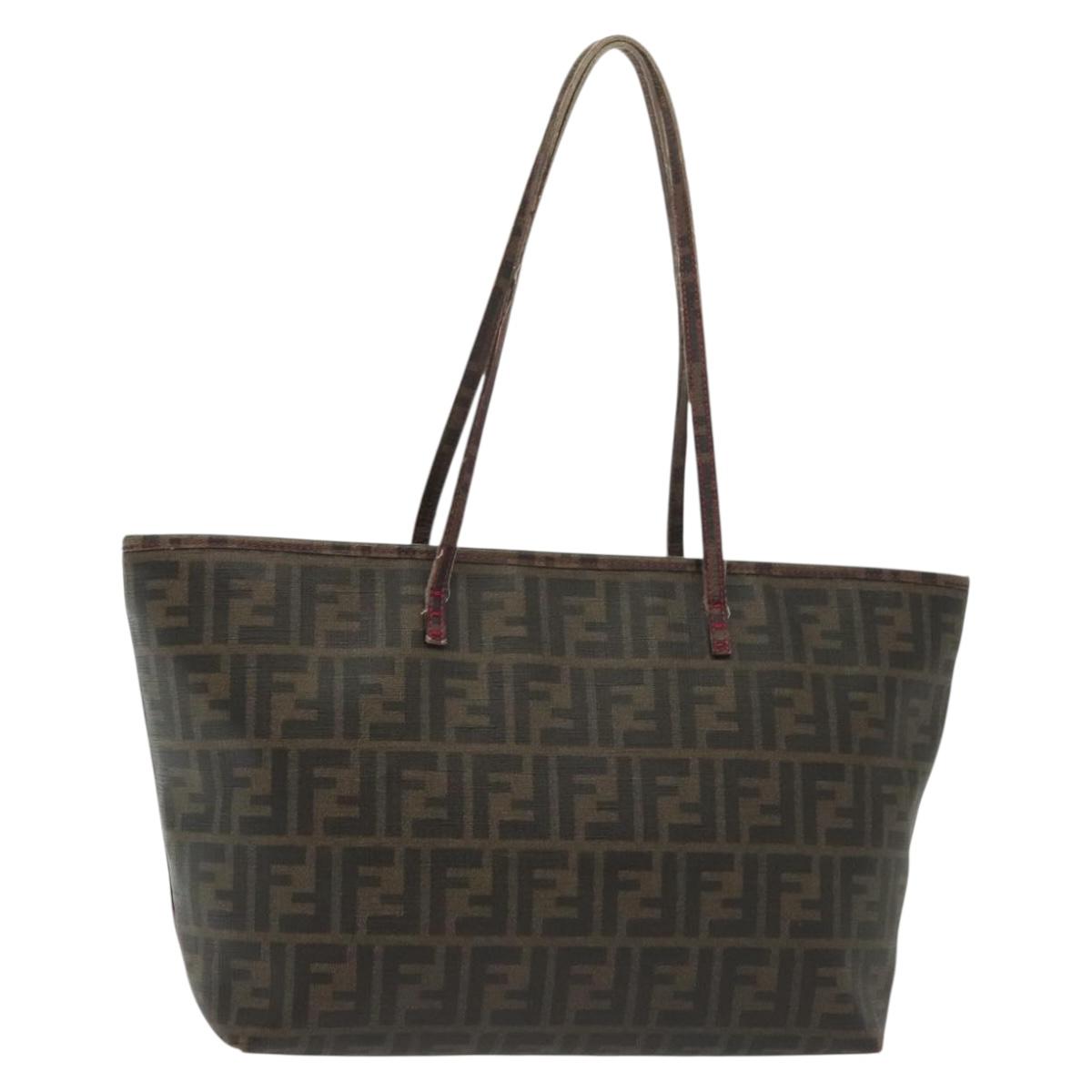 FENDI Zucca Canvas Tote Bag Black Brown Auth 135155