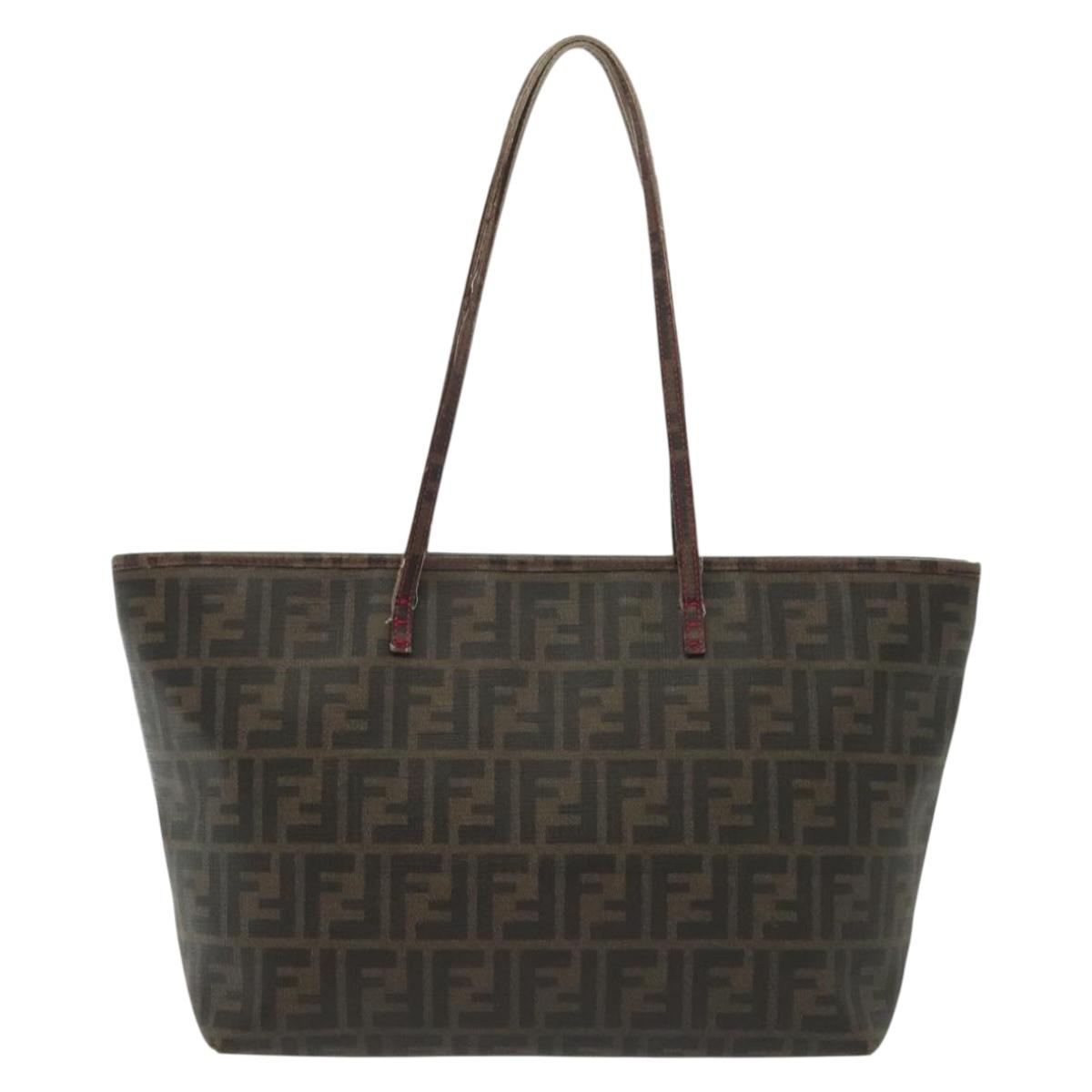 FENDI Zucca Canvas Tote Bag Black Brown Auth 135155