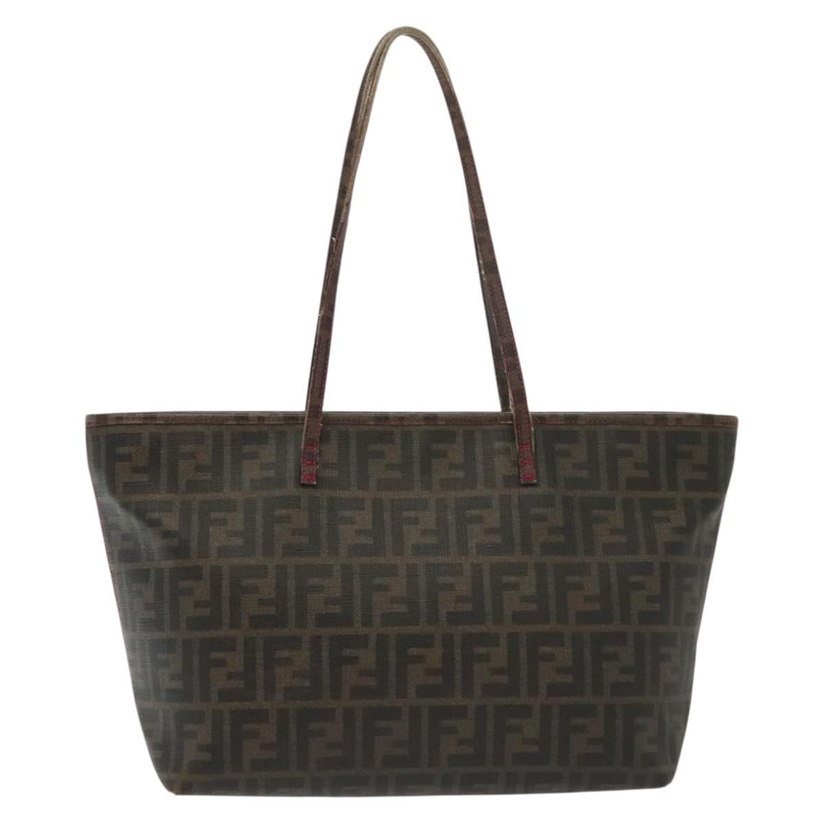 FENDI Zucca Canvas Tote Bag Black Brown Auth 135155