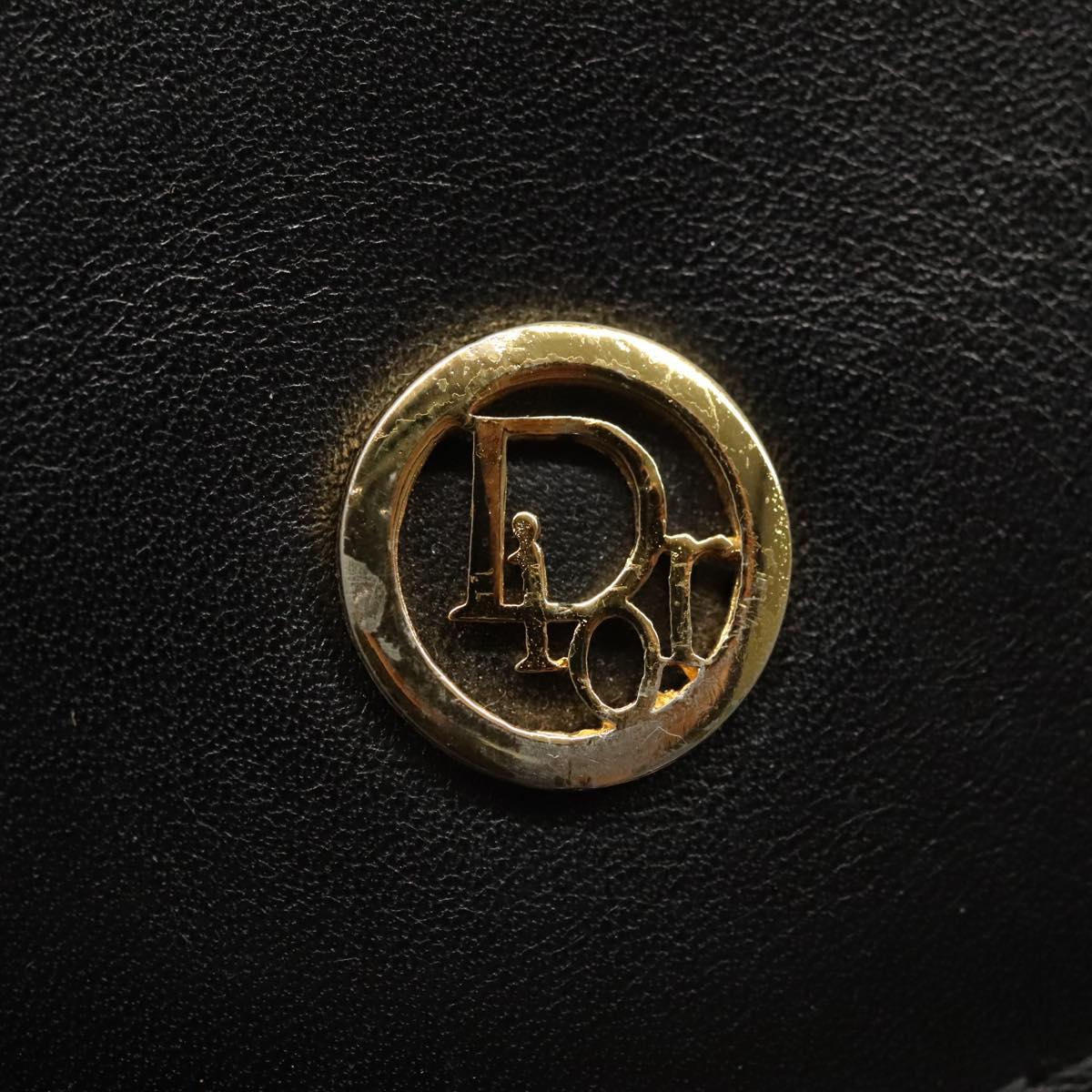 Christian Dior Chain Shoulder Bag Leather Black Gold Auth 135164