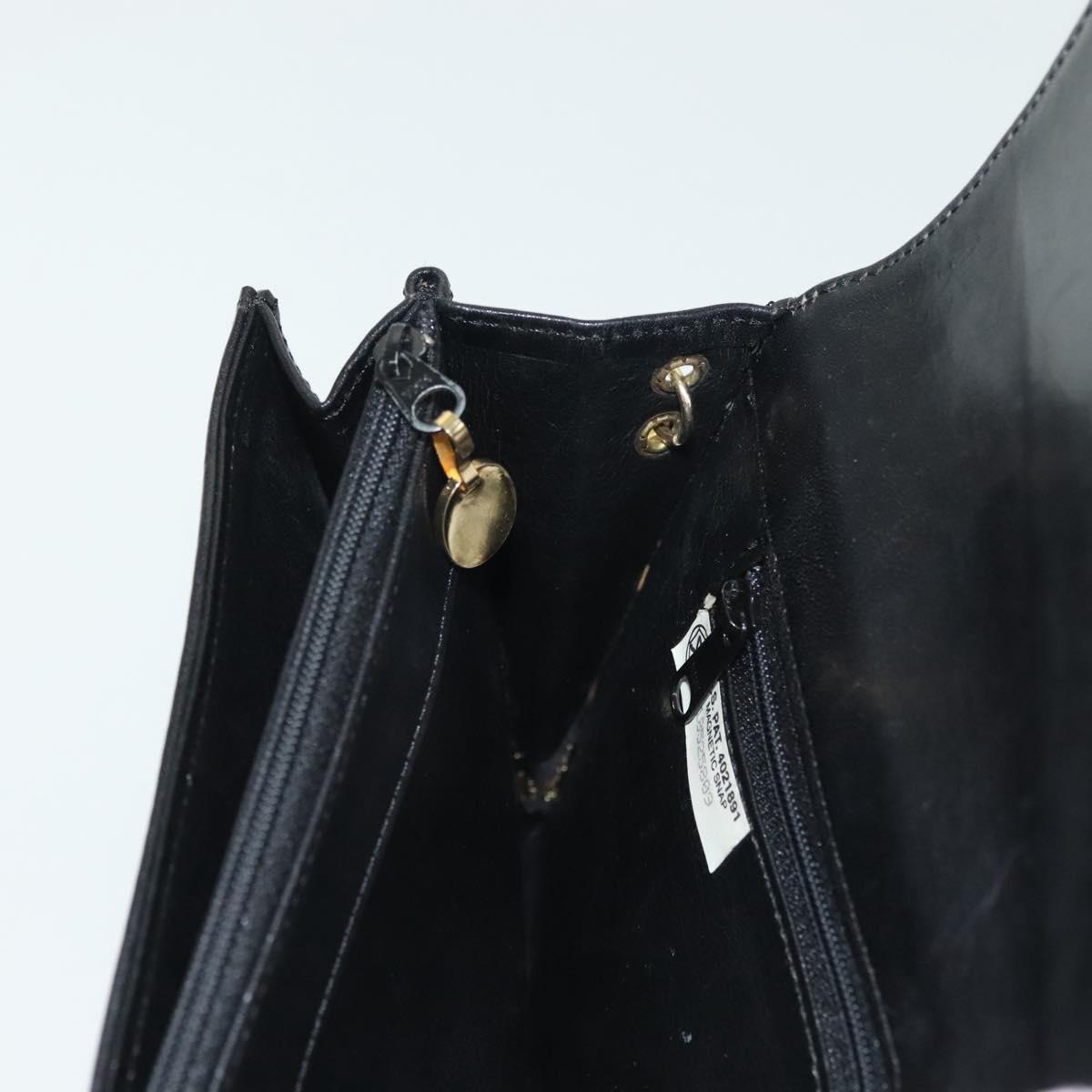 Christian Dior Chain Shoulder Bag Leather Black Gold Auth 135164