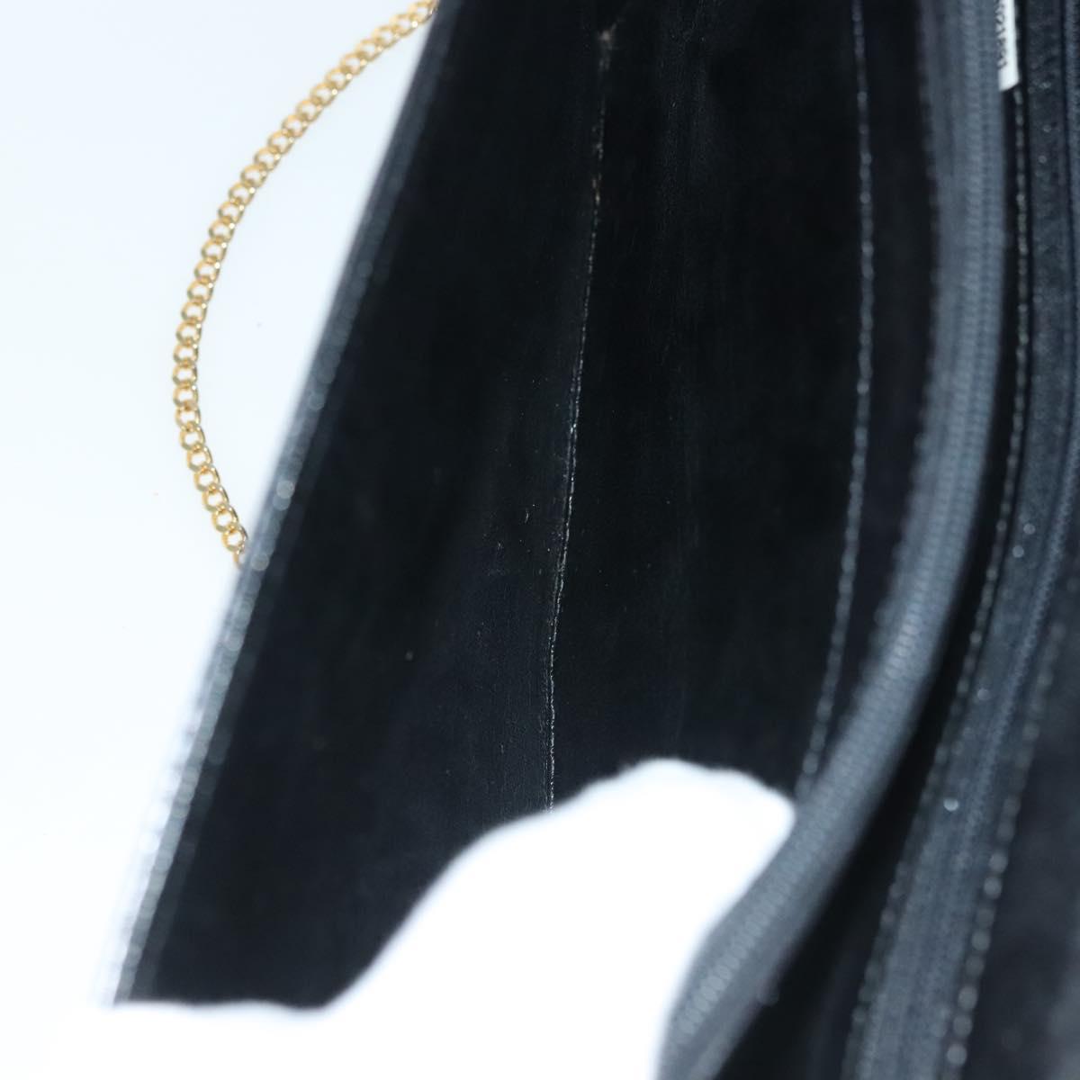 Christian Dior Chain Shoulder Bag Leather Black Gold Auth 135164