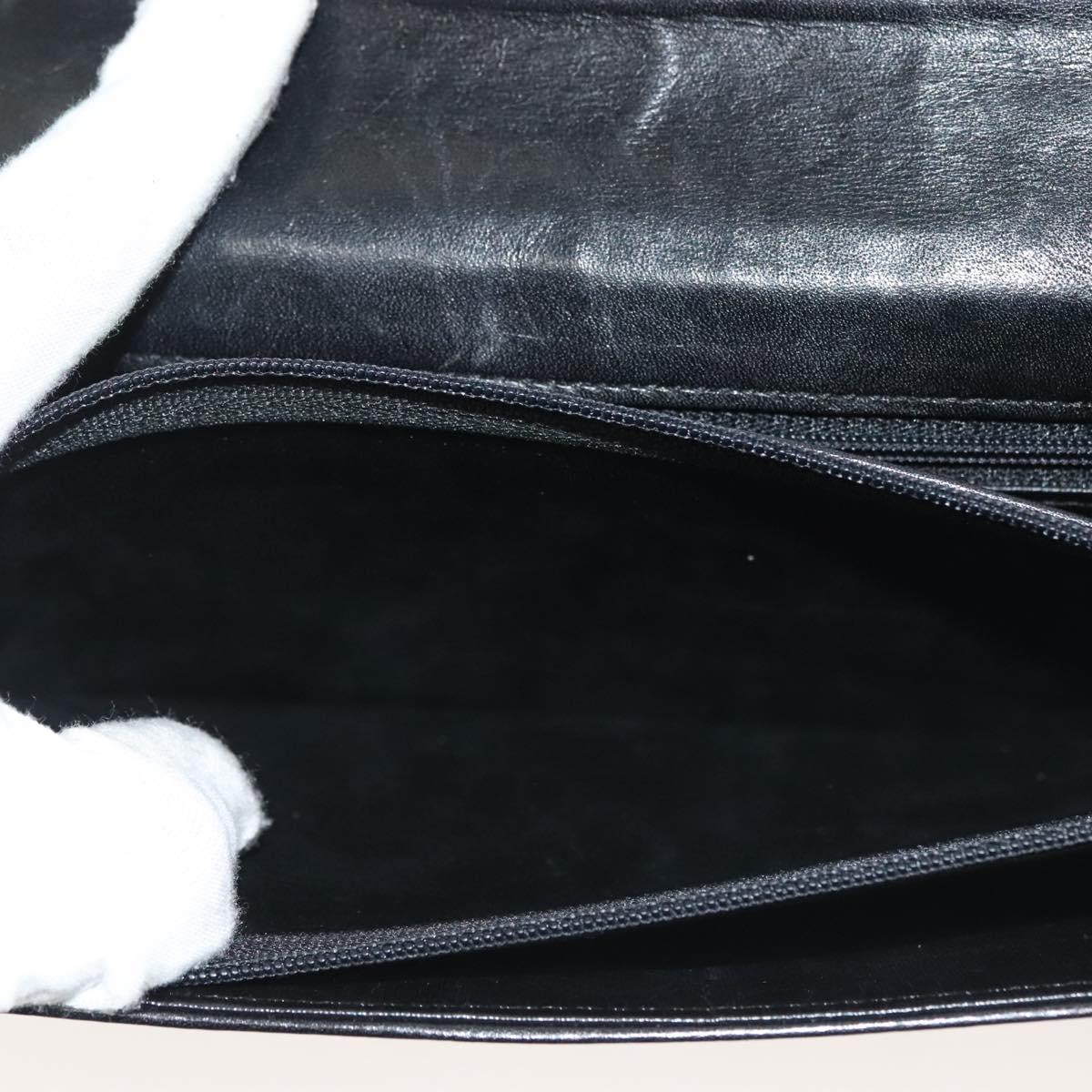 Christian Dior Chain Shoulder Bag Leather Black Gold Auth 135164