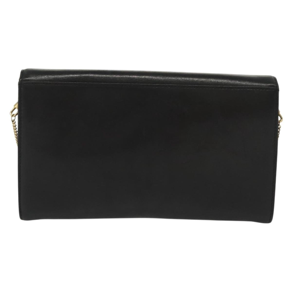 Christian Dior Chain Shoulder Bag Leather Black Gold Auth 135164