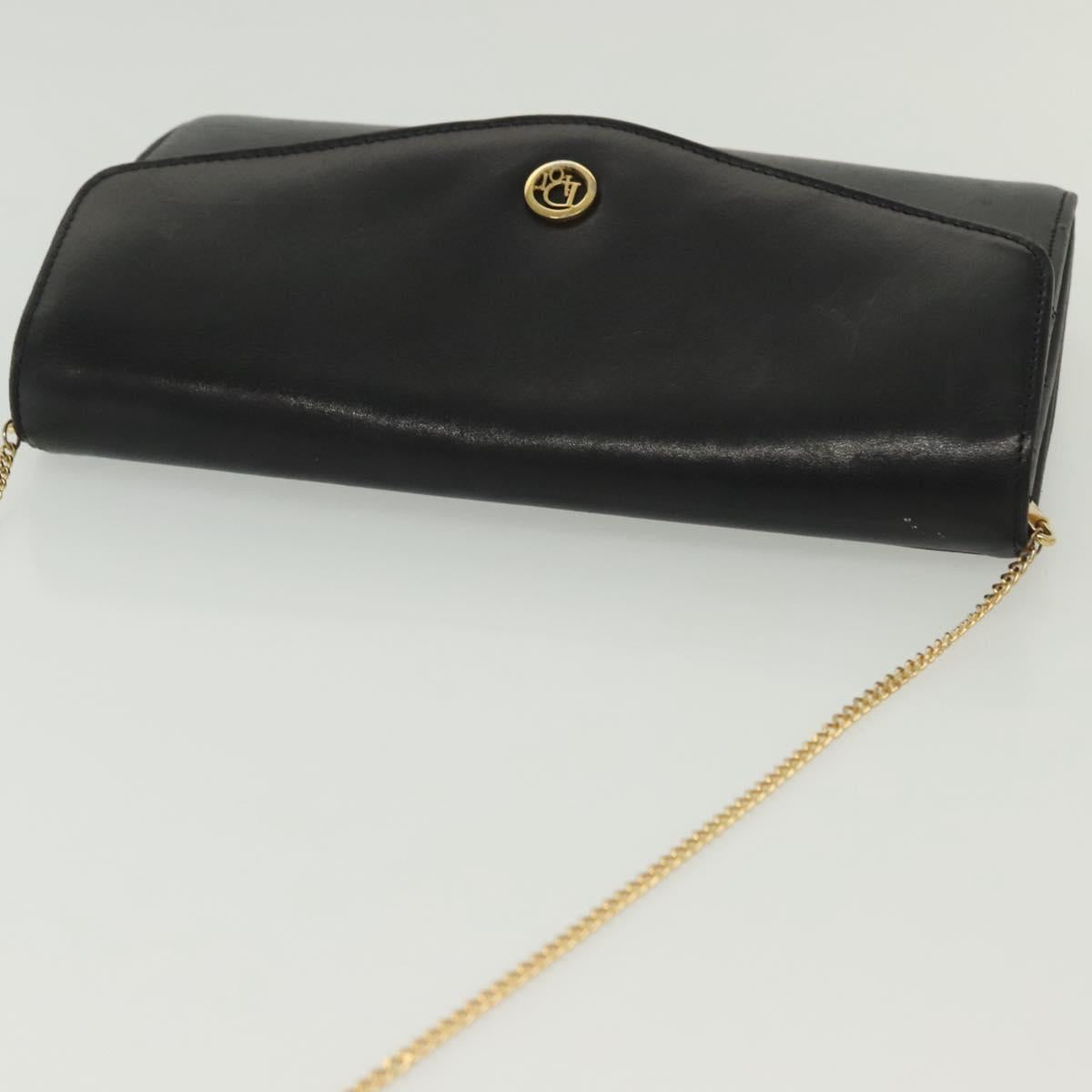 Christian Dior Chain Shoulder Bag Leather Black Gold Auth 135164