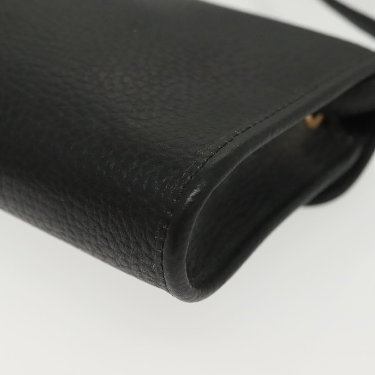 Christian Dior Shoulder Bag Leather Black Gold Auth 135165
