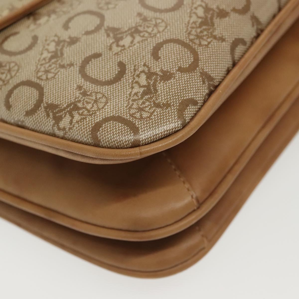 CELINE Macadam Canvas Shoulder Bag PVC Beige Gold Auth 135181