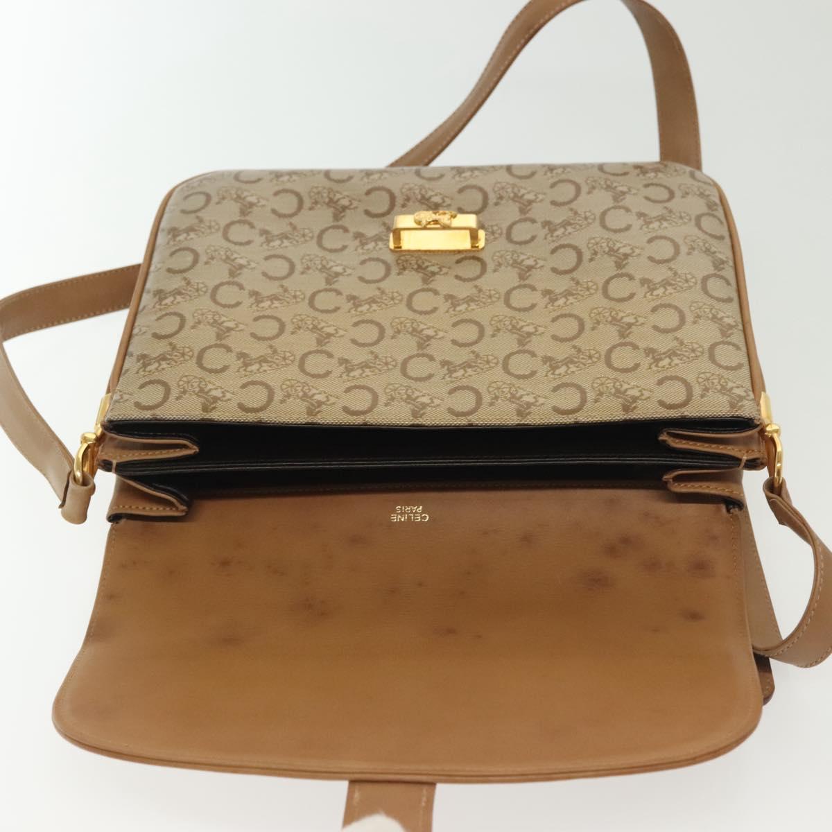 CELINE Macadam Canvas Shoulder Bag PVC Beige Gold Auth 135181