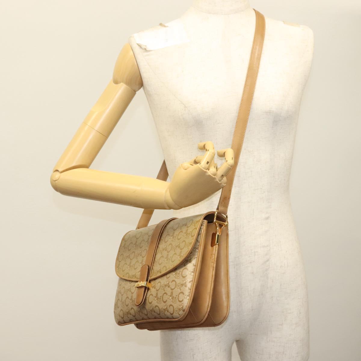 CELINE Macadam Canvas Shoulder Bag PVC Beige Gold Auth 135181