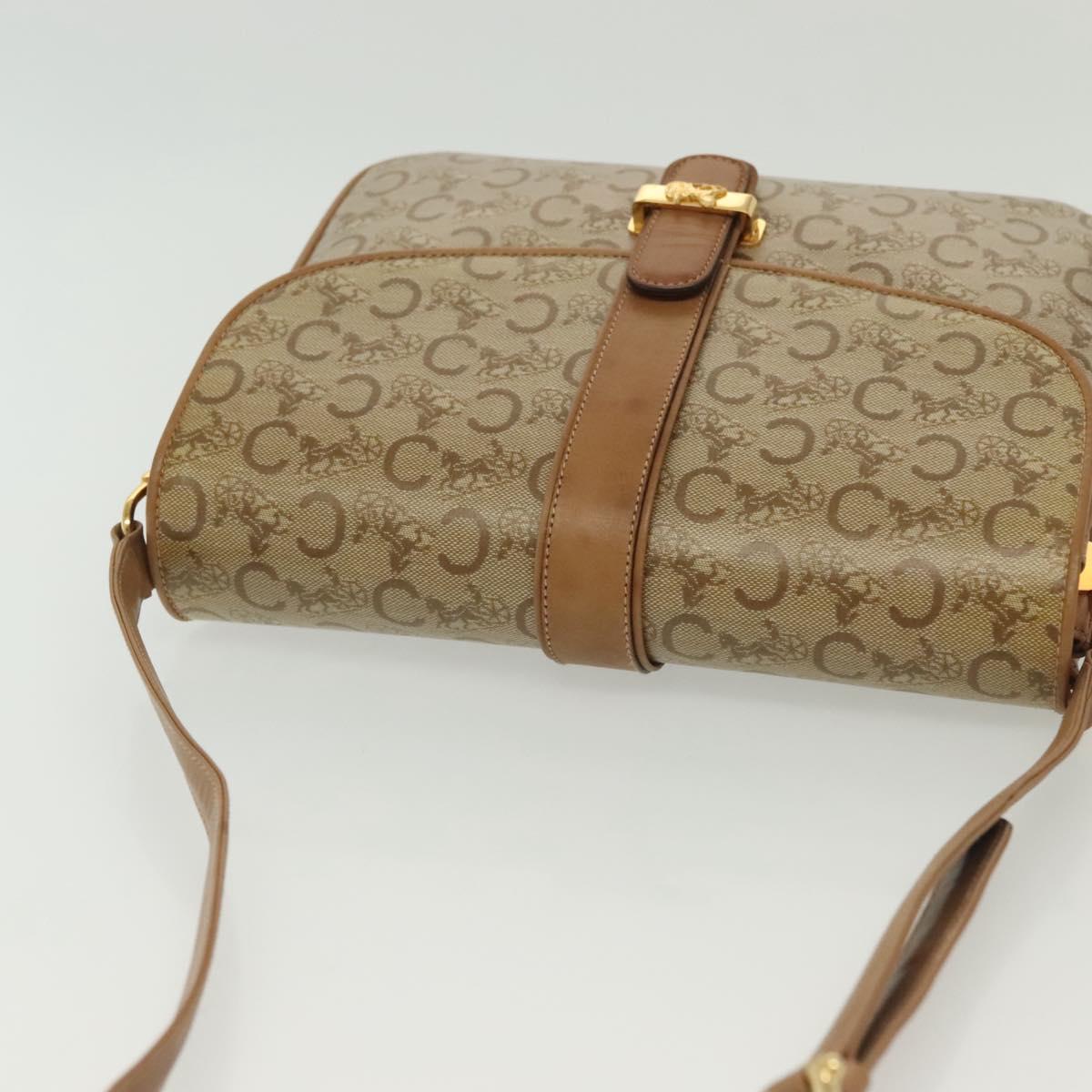 CELINE Macadam Canvas Shoulder Bag PVC Beige Gold Auth 135181
