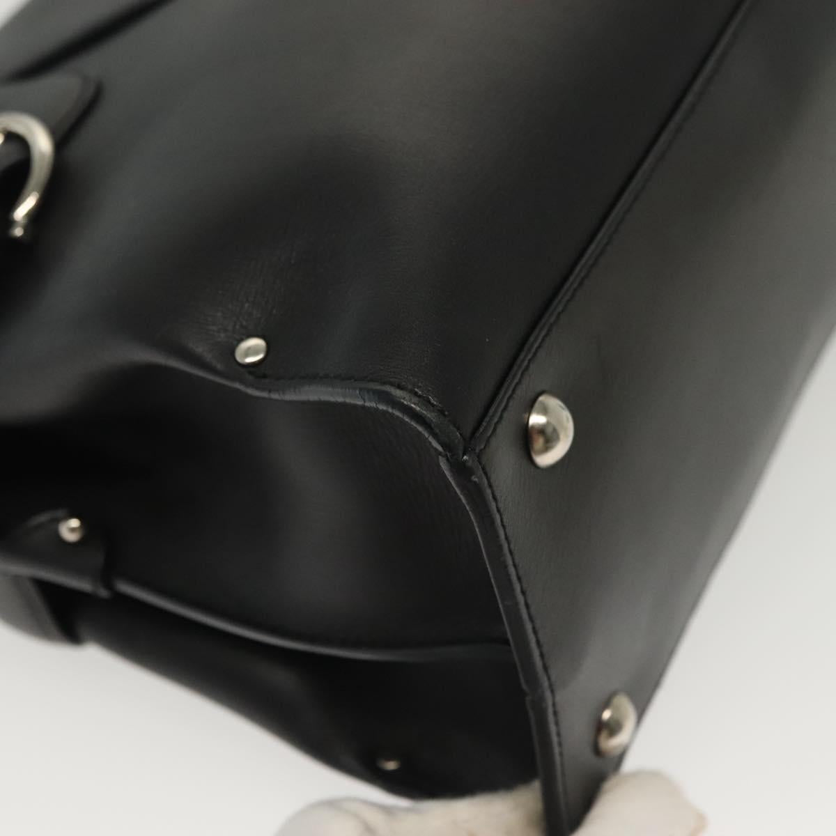 Salvatore Ferragamo Gancini Hand Bag Leather Black Silver Auth 135182