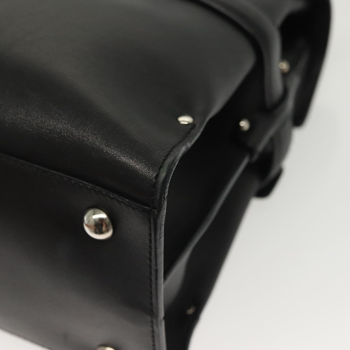 Salvatore Ferragamo Gancini Hand Bag Leather Black Silver Auth 135182