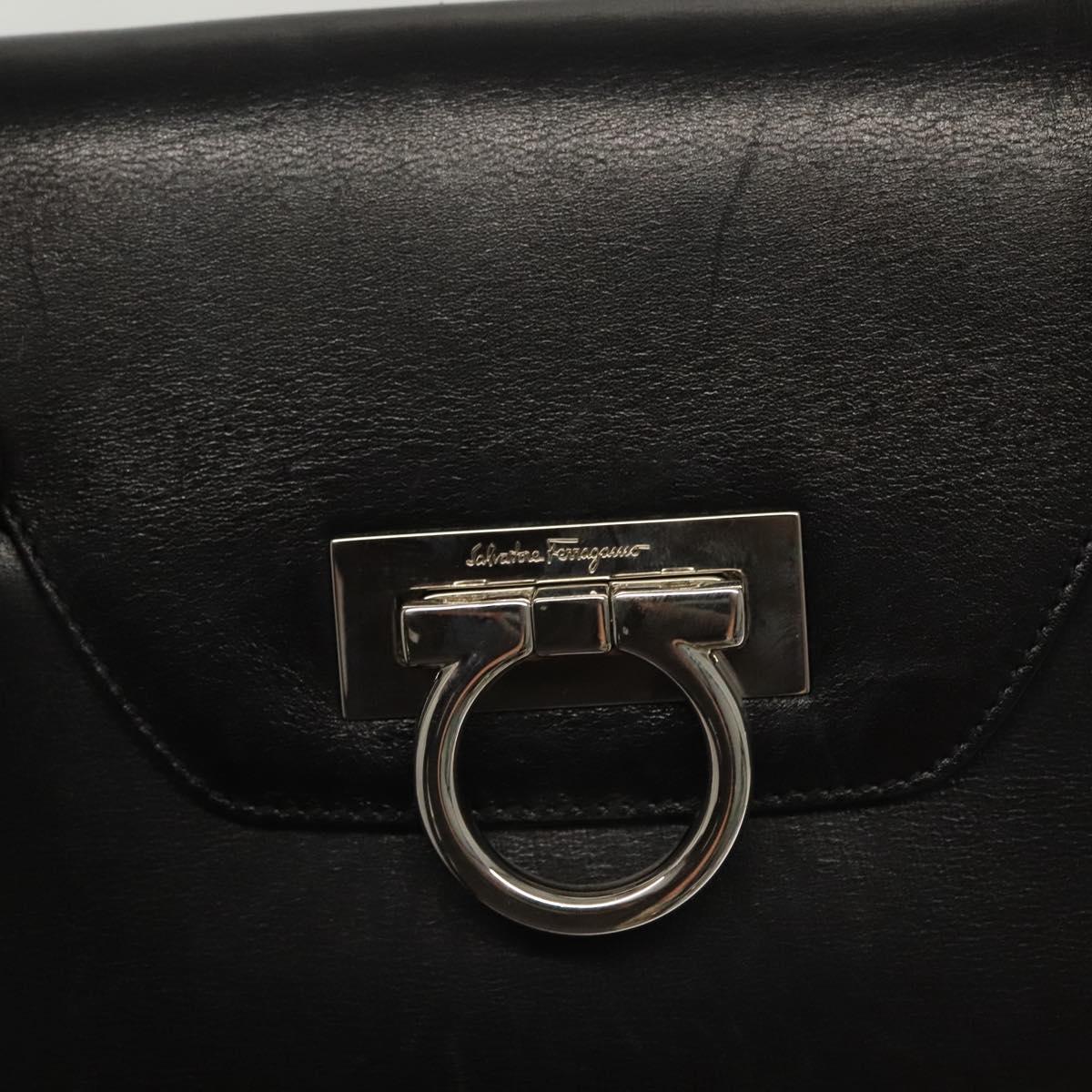 Salvatore Ferragamo Gancini Hand Bag Leather Black Silver Auth 135182