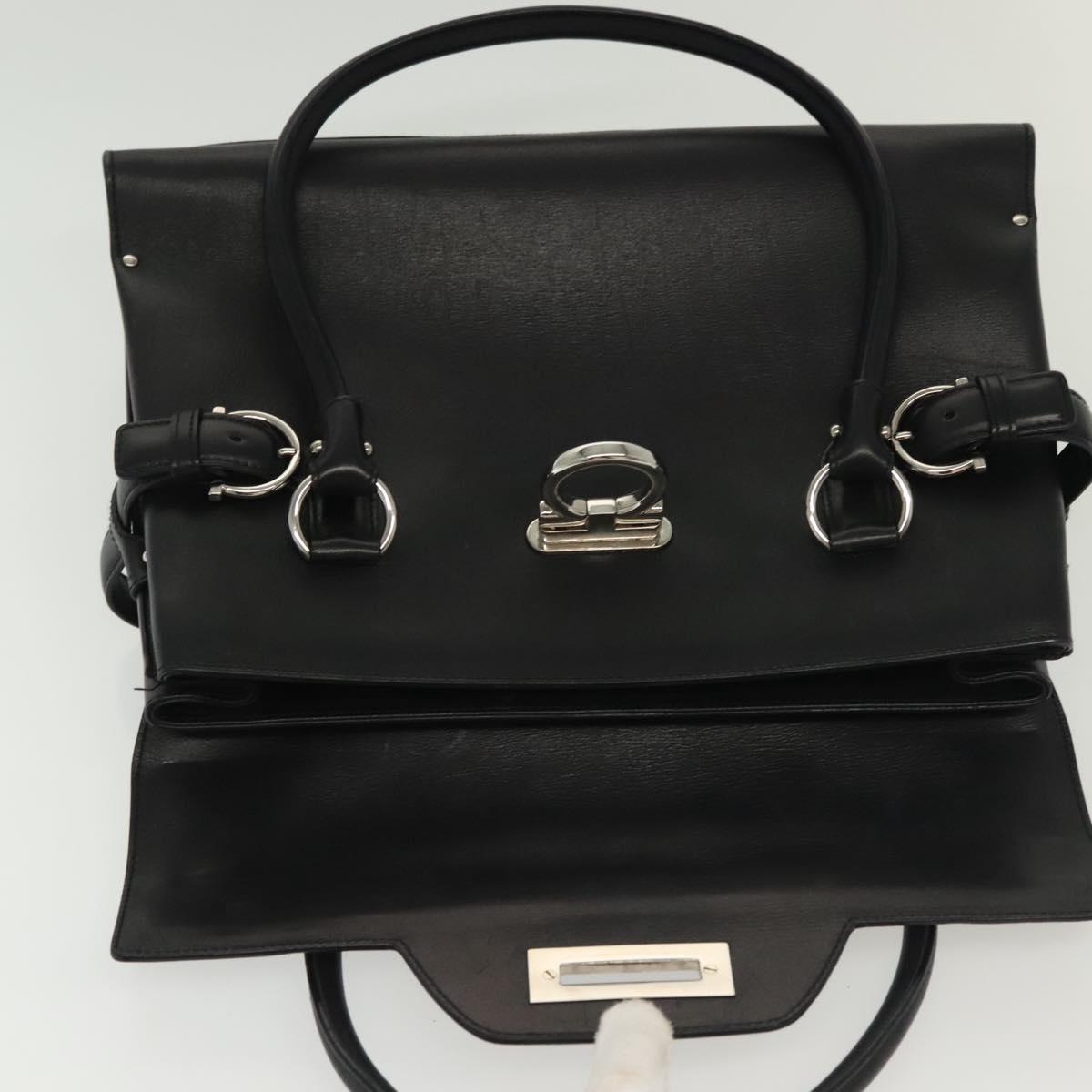 Salvatore Ferragamo Gancini Hand Bag Leather Black Silver Auth 135182