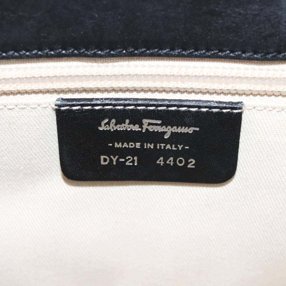 Salvatore Ferragamo Gancini Hand Bag Leather Black Silver Auth 135182