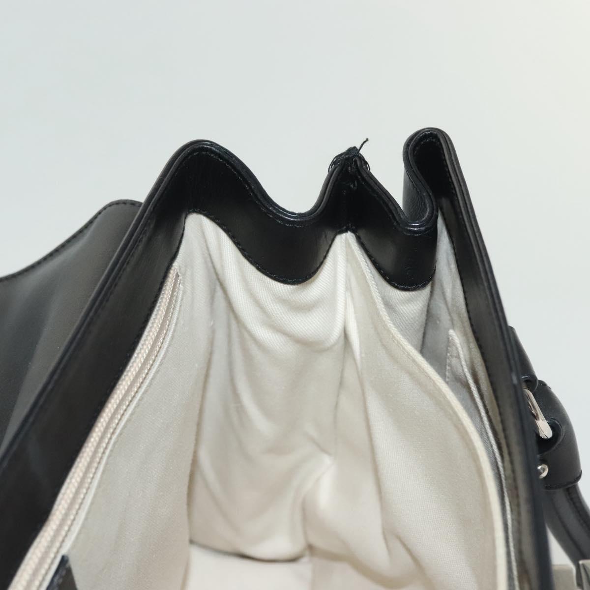 Salvatore Ferragamo Gancini Hand Bag Leather Black Silver Auth 135182