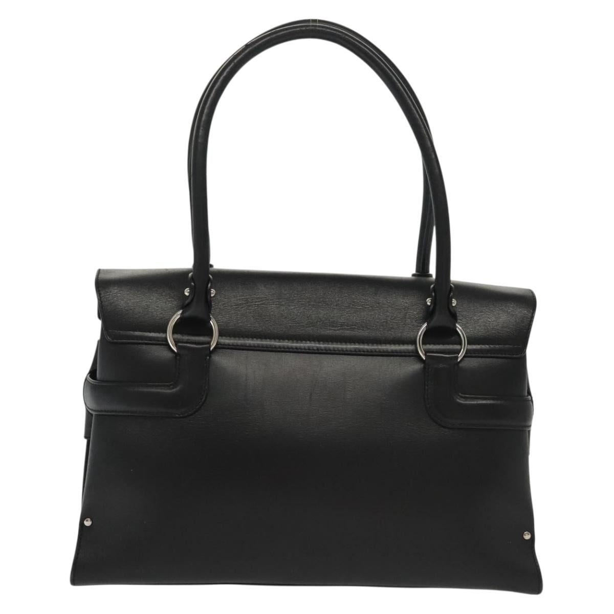 Salvatore Ferragamo Gancini Hand Bag Leather Black Silver Auth 135182