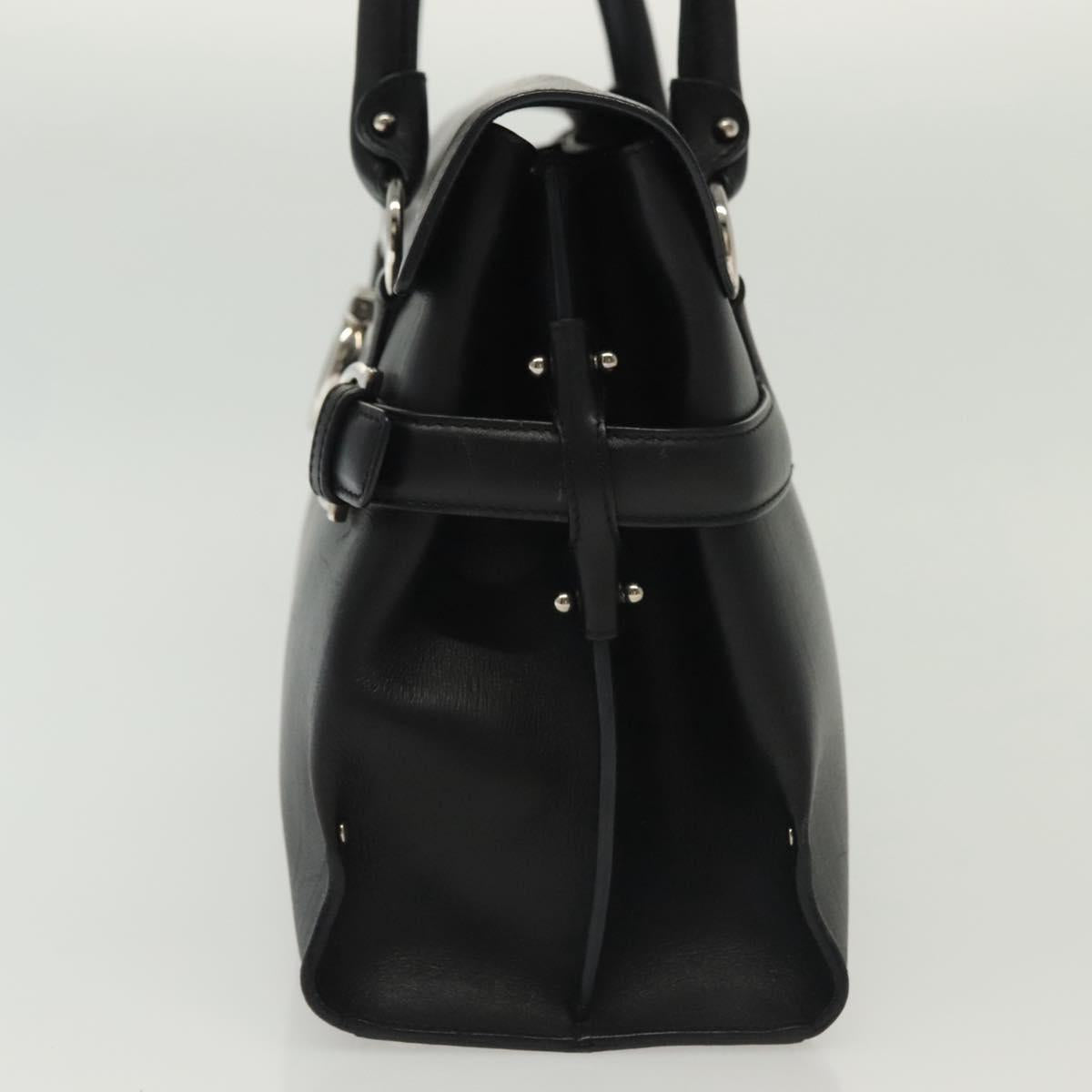 Salvatore Ferragamo Gancini Hand Bag Leather Black Silver Auth 135182