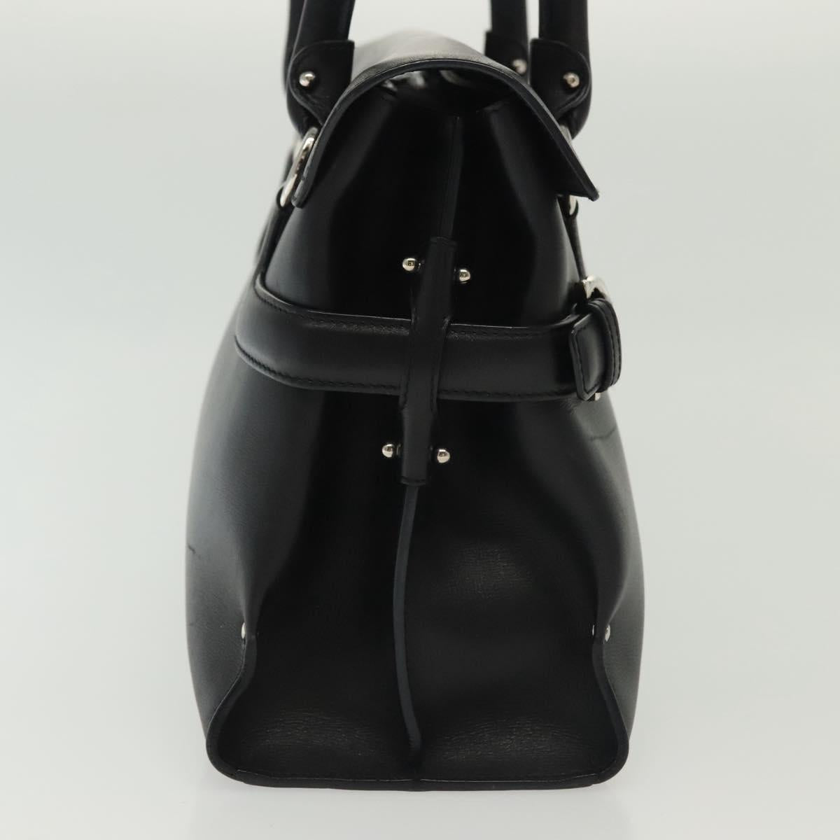 Salvatore Ferragamo Gancini Hand Bag Leather Black Silver Auth 135182