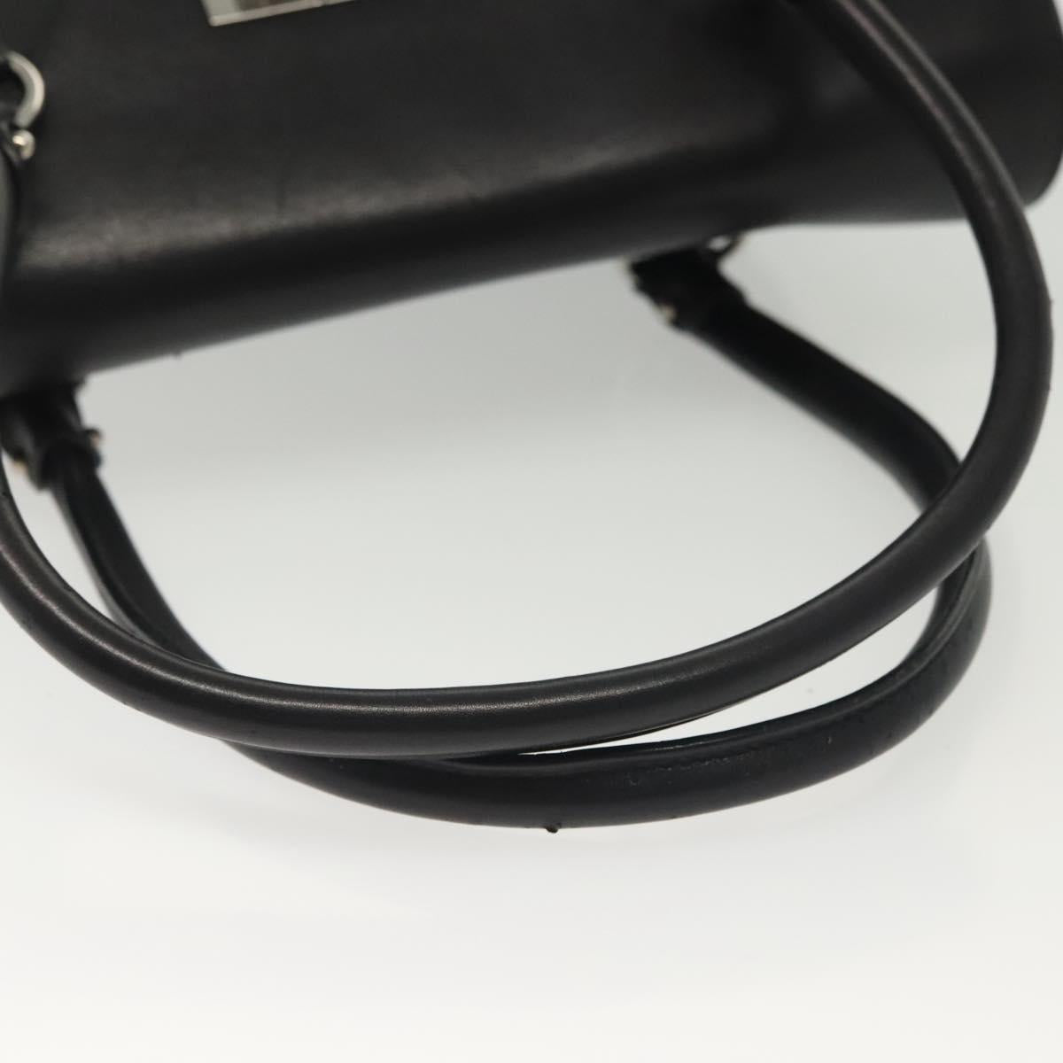Salvatore Ferragamo Gancini Hand Bag Leather Black Silver Auth 135182