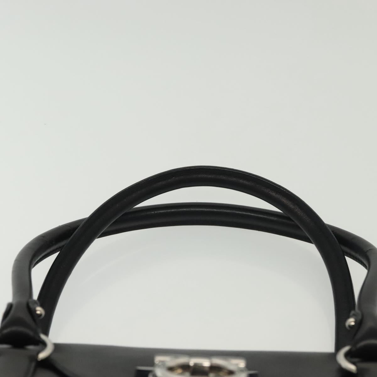 Salvatore Ferragamo Gancini Hand Bag Leather Black Silver Auth 135182