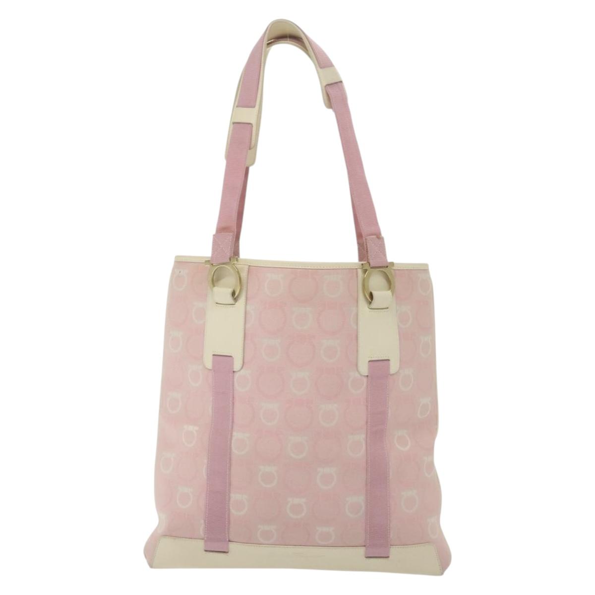Salvatore Ferragamo Gancini Shoulder Bag Canvas Pink Gold Auth 135187
