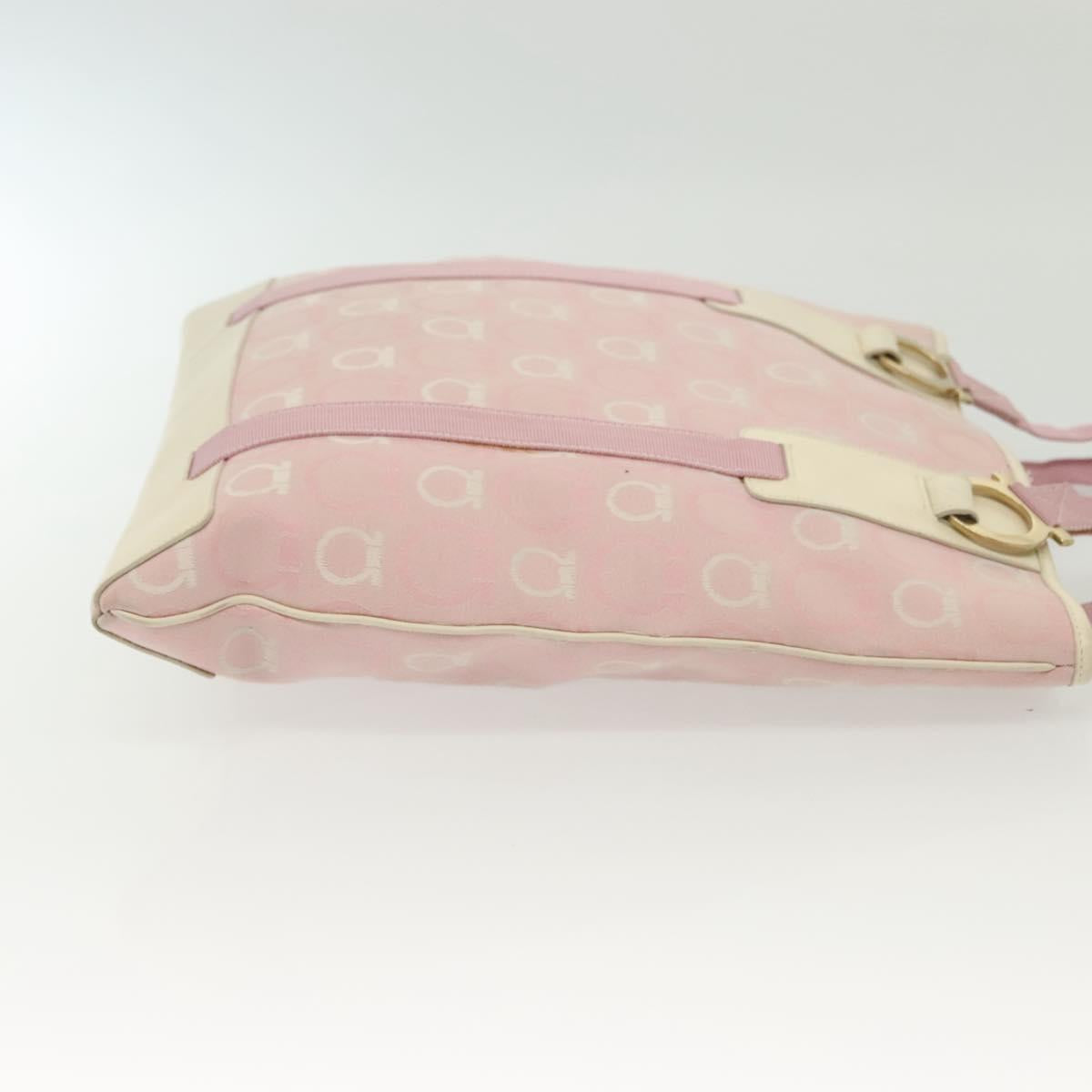 Salvatore Ferragamo Gancini Shoulder Bag Canvas Pink Gold Auth 135187