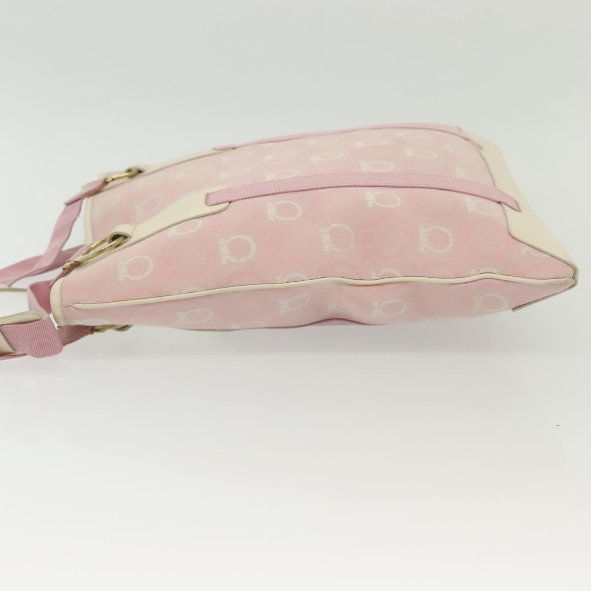 Salvatore Ferragamo Gancini Shoulder Bag Canvas Pink Gold Auth 135187