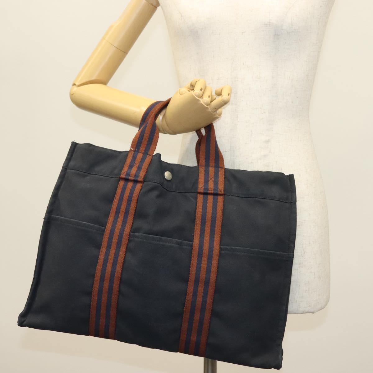 HERMES Fourre Tout MM Hand Bag Canvas Navy Auth 135189