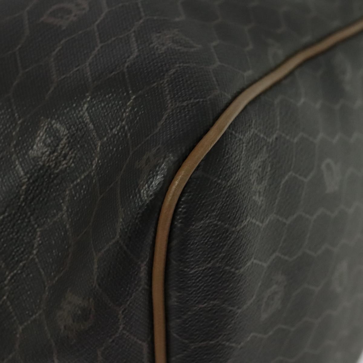 Christian Dior Honeycomb Canvas Boston Bag PVC Black Gold Auth 135192