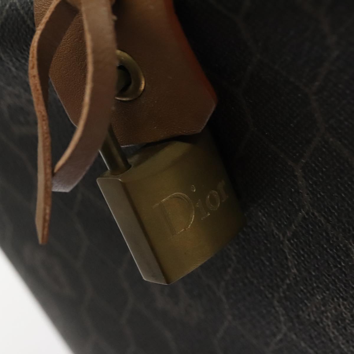 Christian Dior Honeycomb Canvas Boston Bag PVC Black Gold Auth 135192