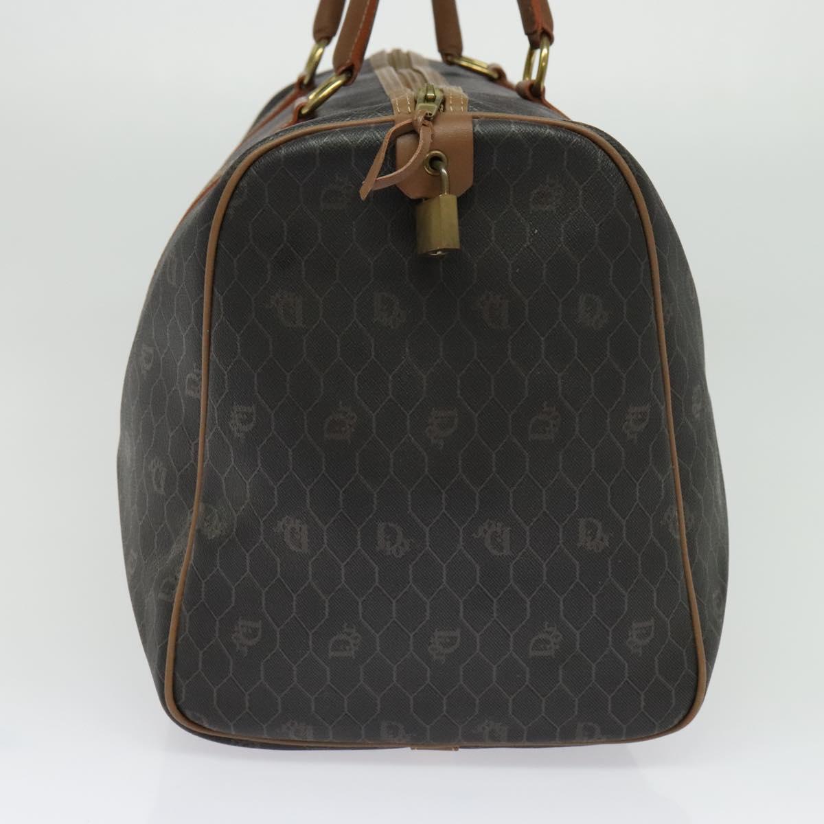 Christian Dior Honeycomb Canvas Boston Bag PVC Black Gold Auth 135192