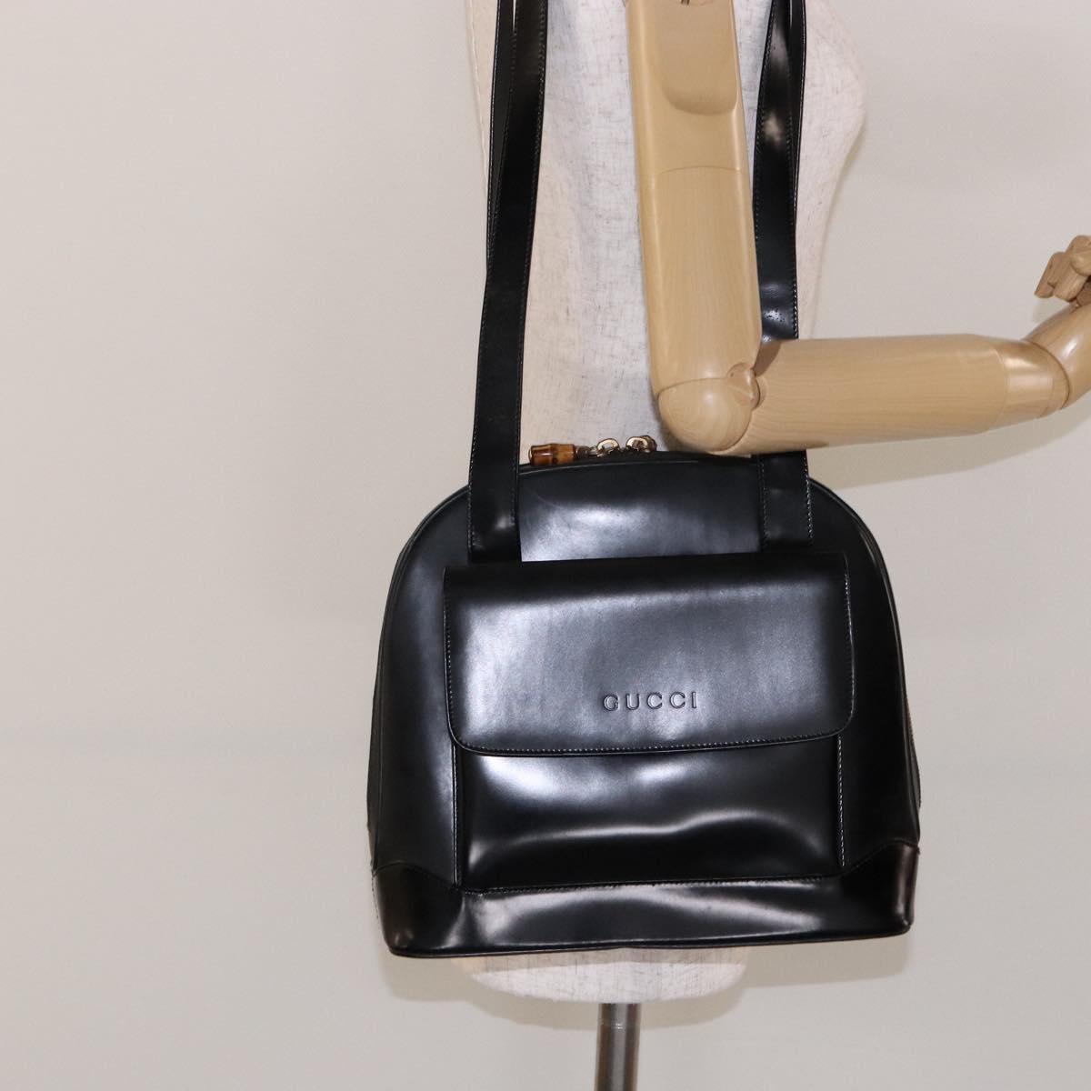 GUCCI Shoulder Bag Leather Black Gold 001 3444 1650 Auth 135195