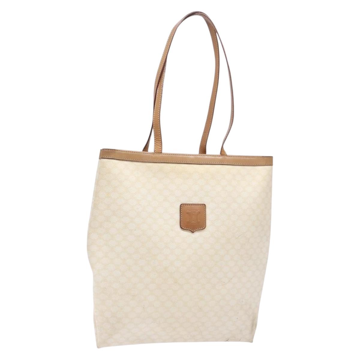 CELINE Macadam Canvas Tote Bag PVC Leather White Gold Auth 135197