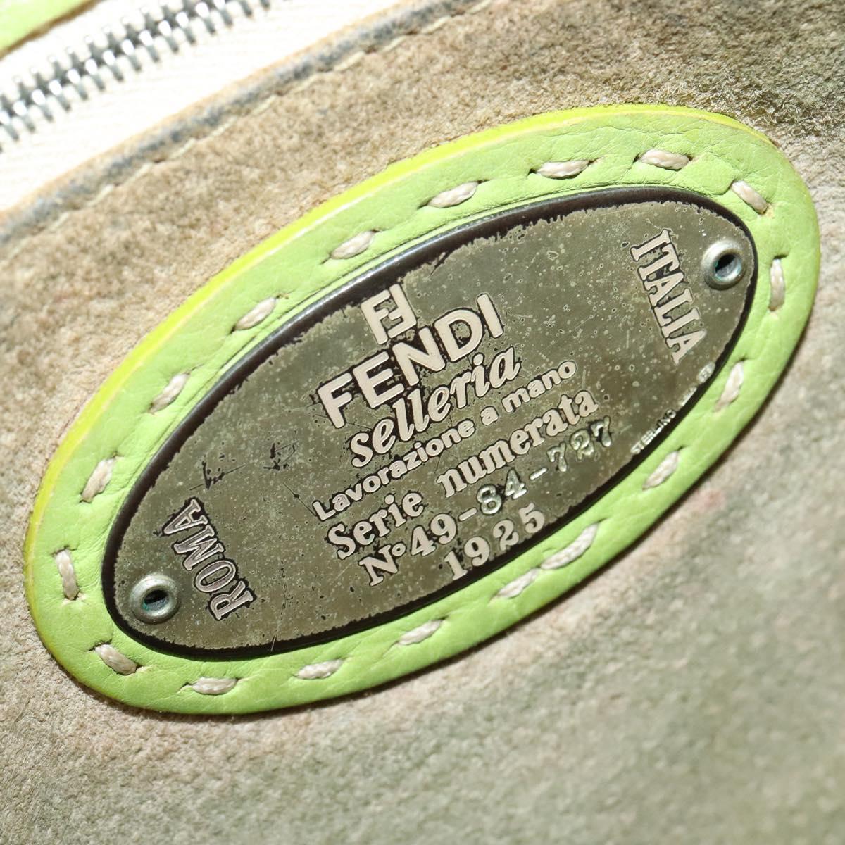 FENDI Tote Bag Leather Green Silver Auth 135199