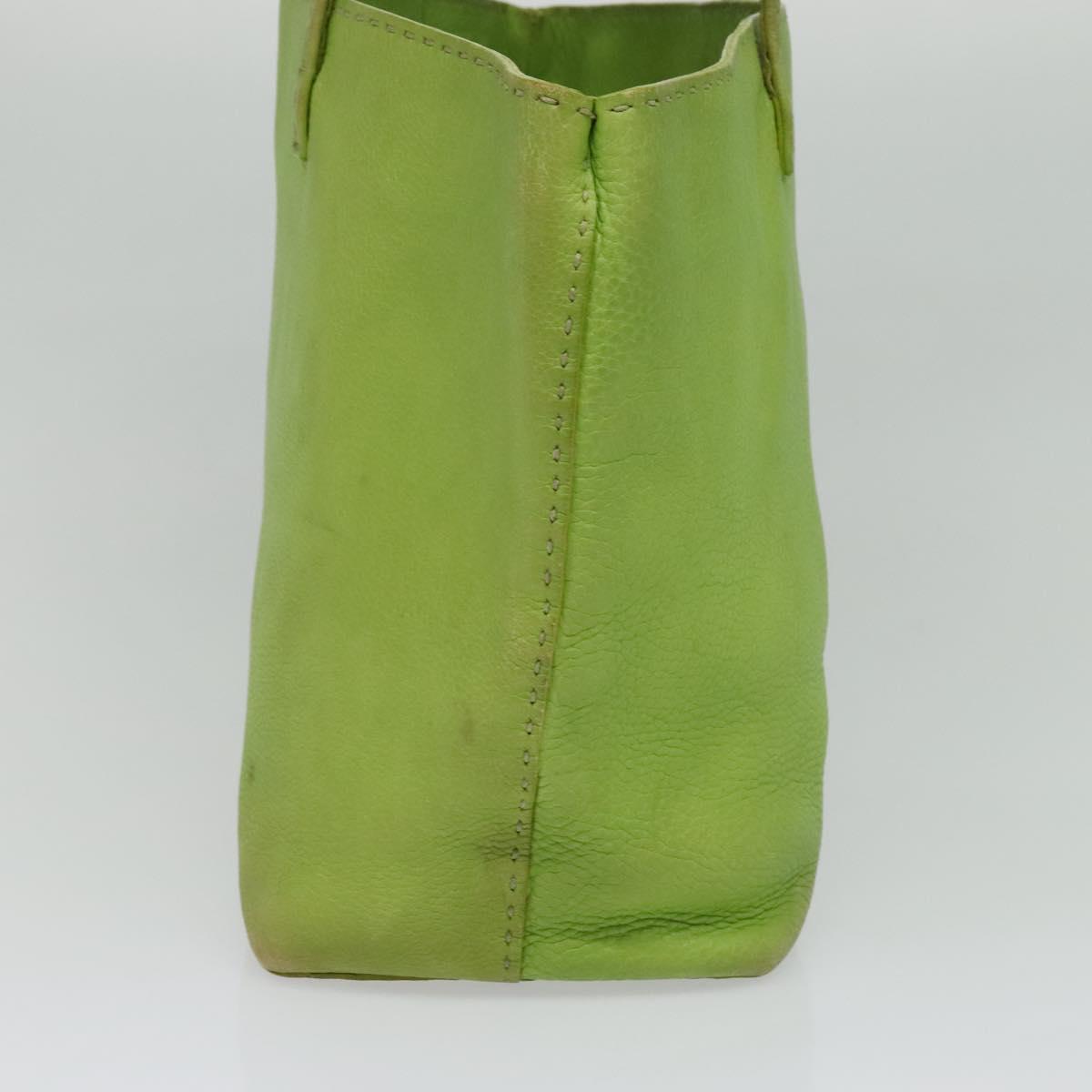 FENDI Tote Bag Leather Green Silver Auth 135199
