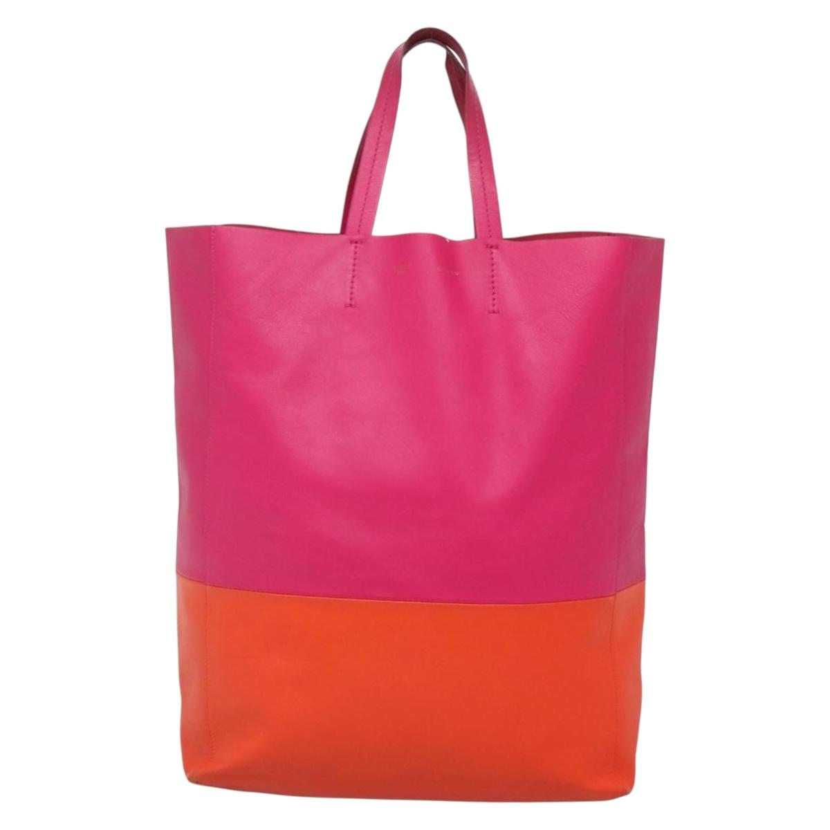 CELINE Tote Bag Leather Pink Gold Auth 135200