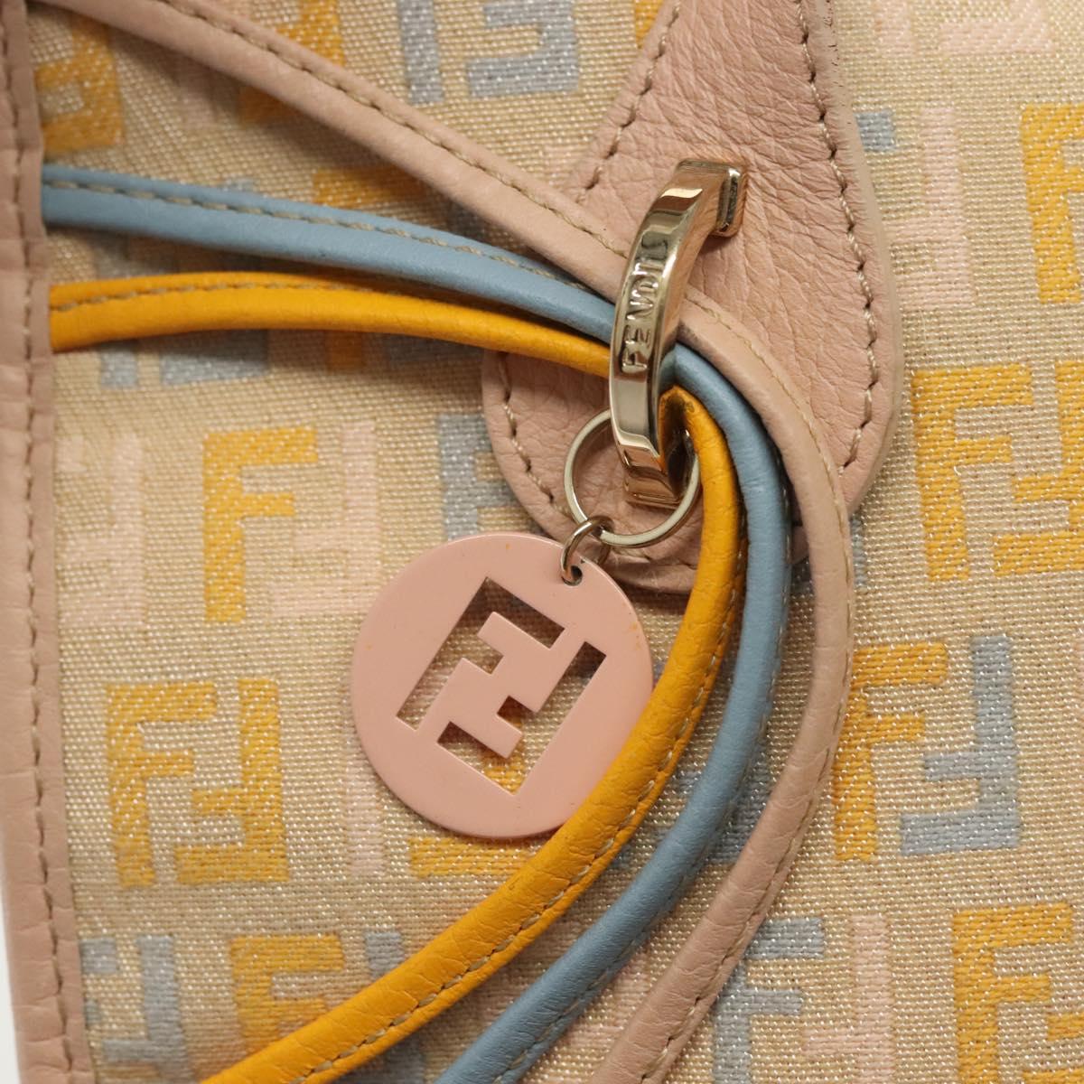 FENDI Zucchino Canvas Hand Bag Beige Gold Auth 135203