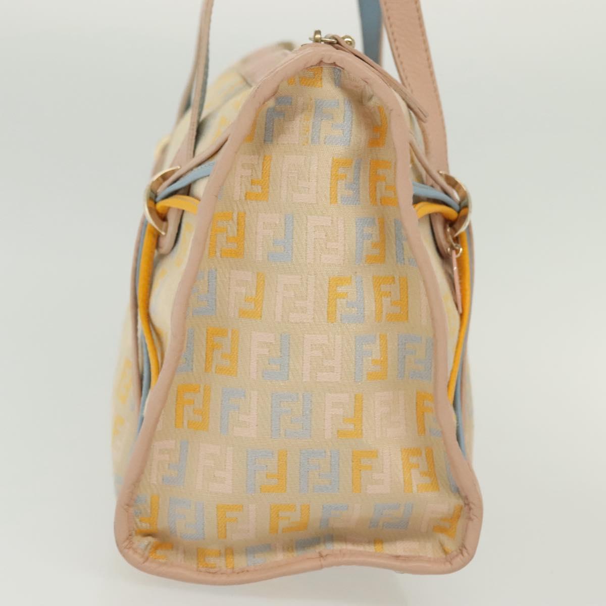 FENDI Zucchino Canvas Hand Bag Beige Gold Auth 135203