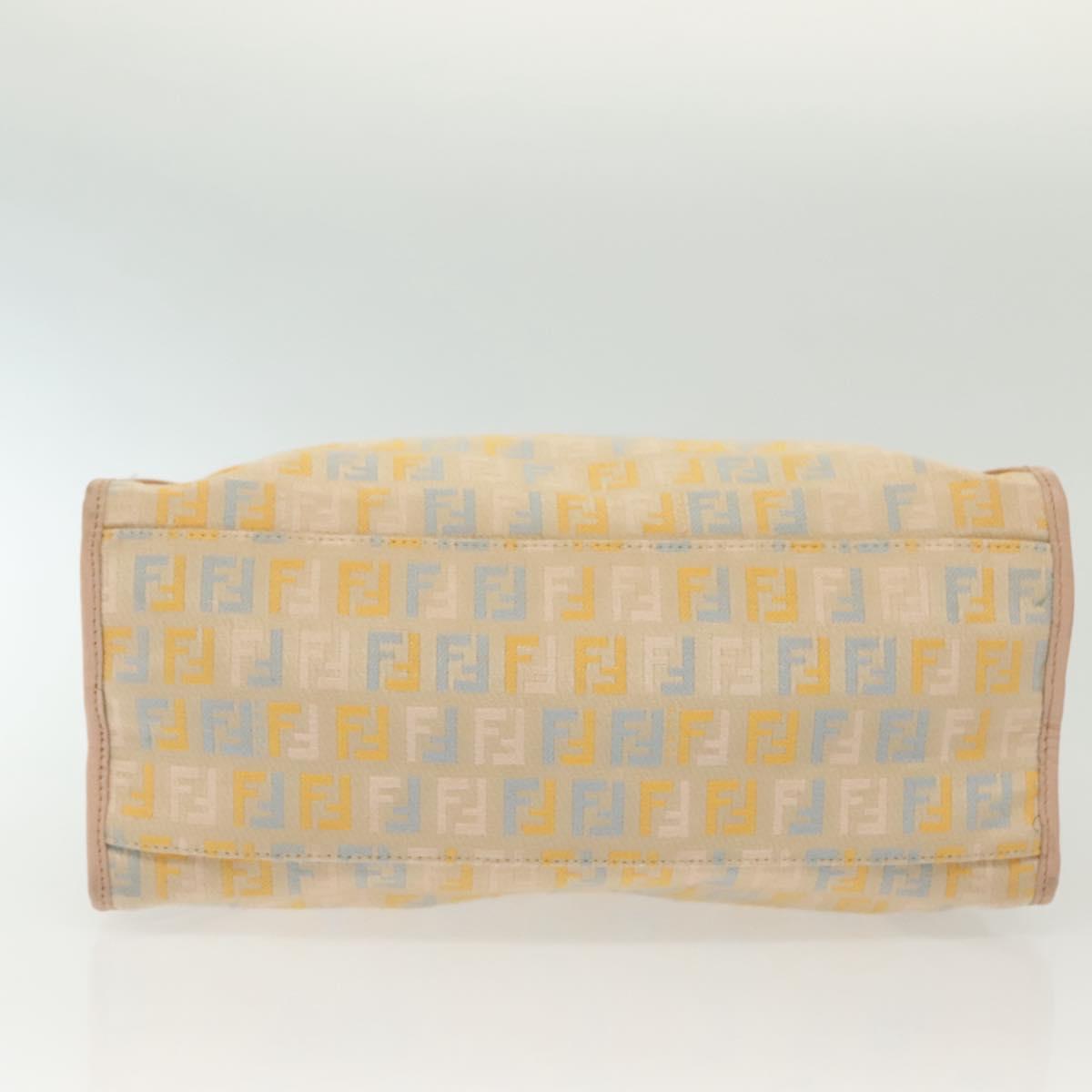 FENDI Zucchino Canvas Hand Bag Beige Gold Auth 135203